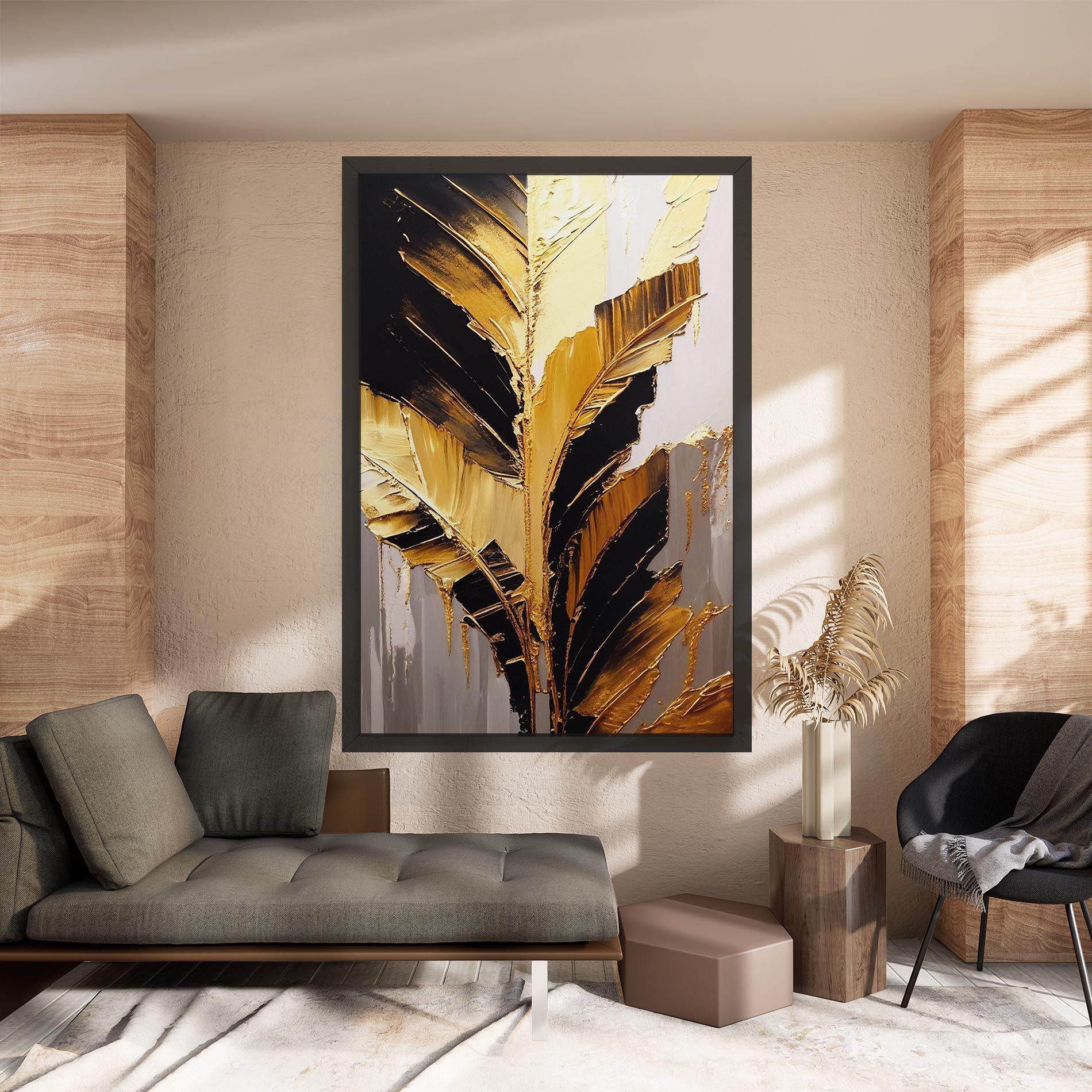 Obraz na Płótnie Balck With Gold Leafs mockup 8