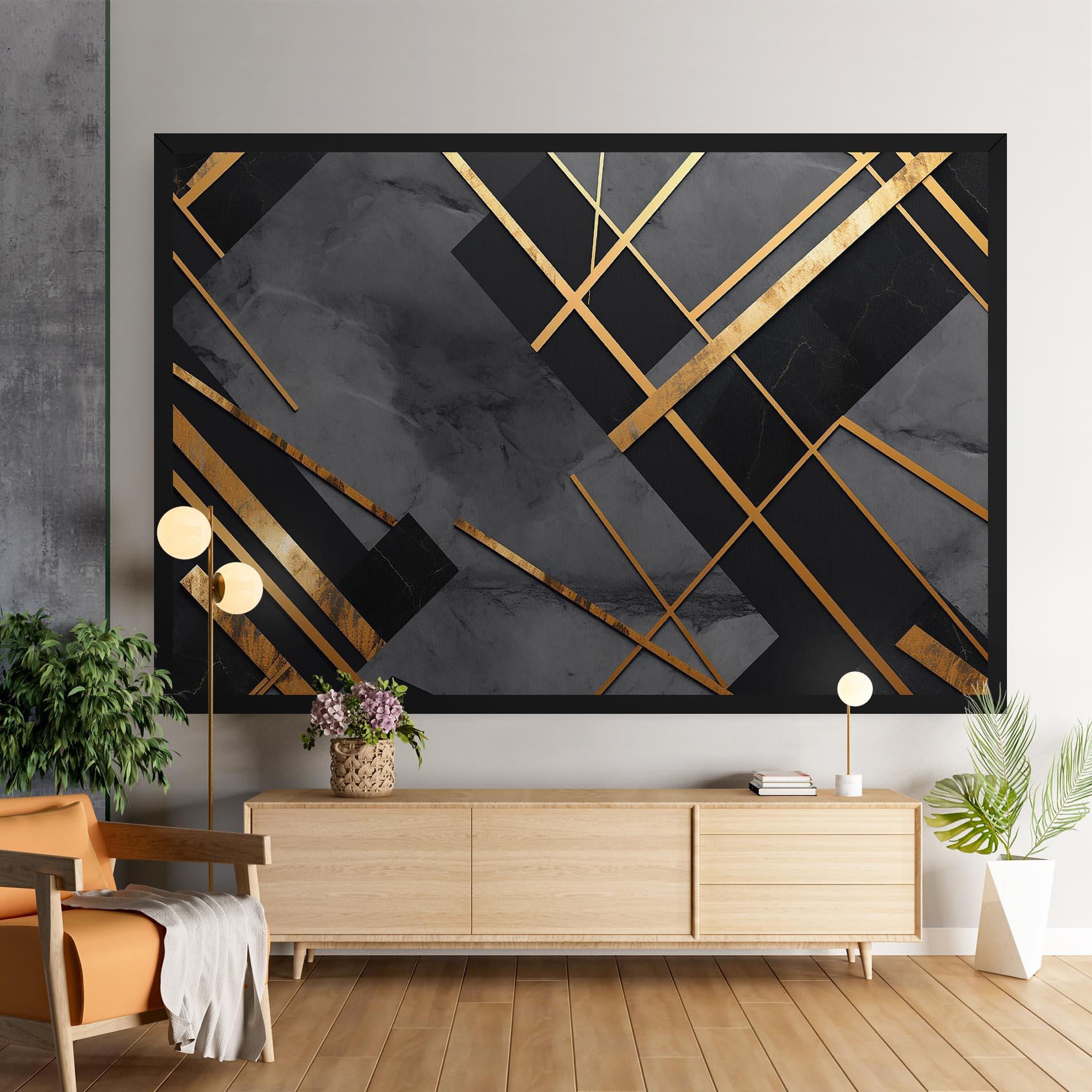 Obraz na Płótnie Grey Painting With Gold Lines mockup 9
