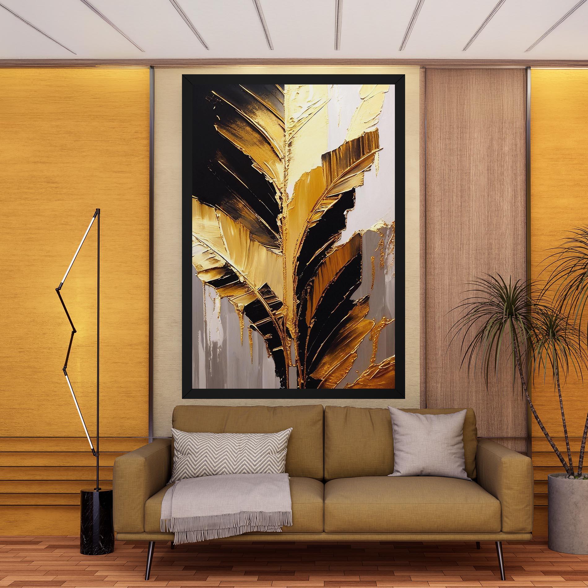 Obraz na Płótnie Balck With Gold Leafs mockup 9