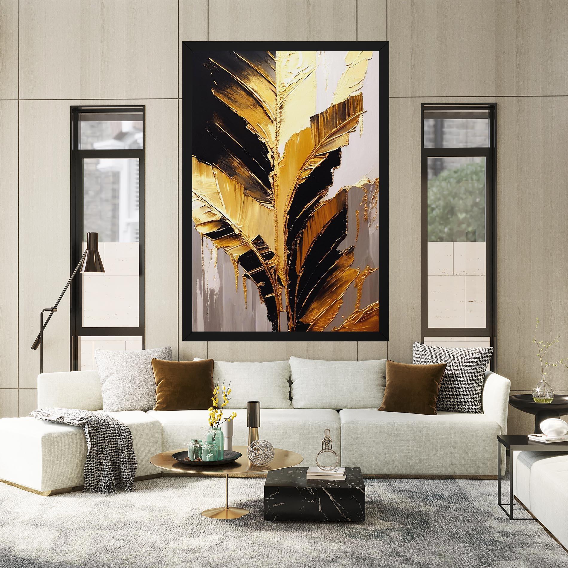 Obraz na Płótnie Balck With Gold Leafs mockup 2