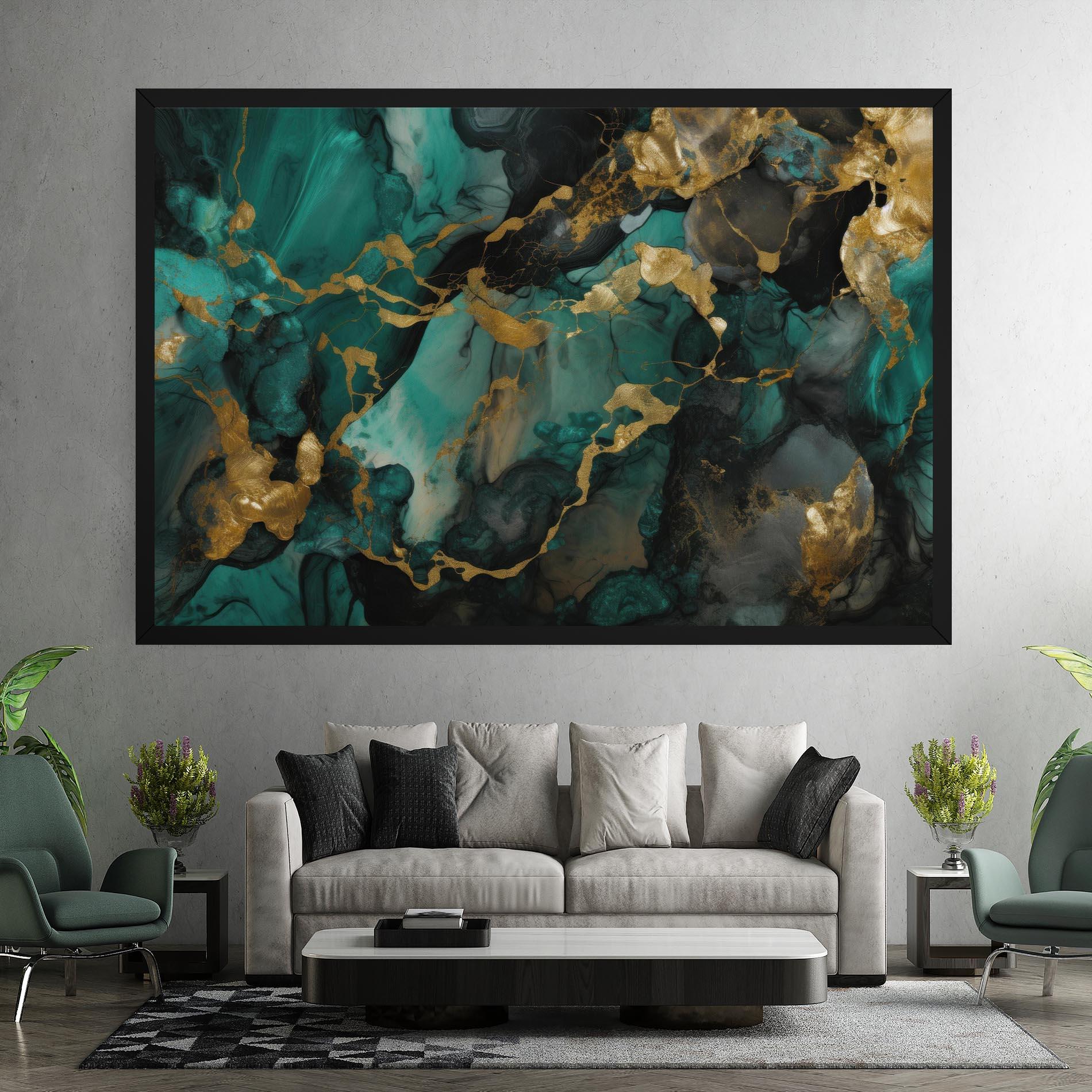 Obraz na Płótnie Dark Green Golden Marble mockup 7