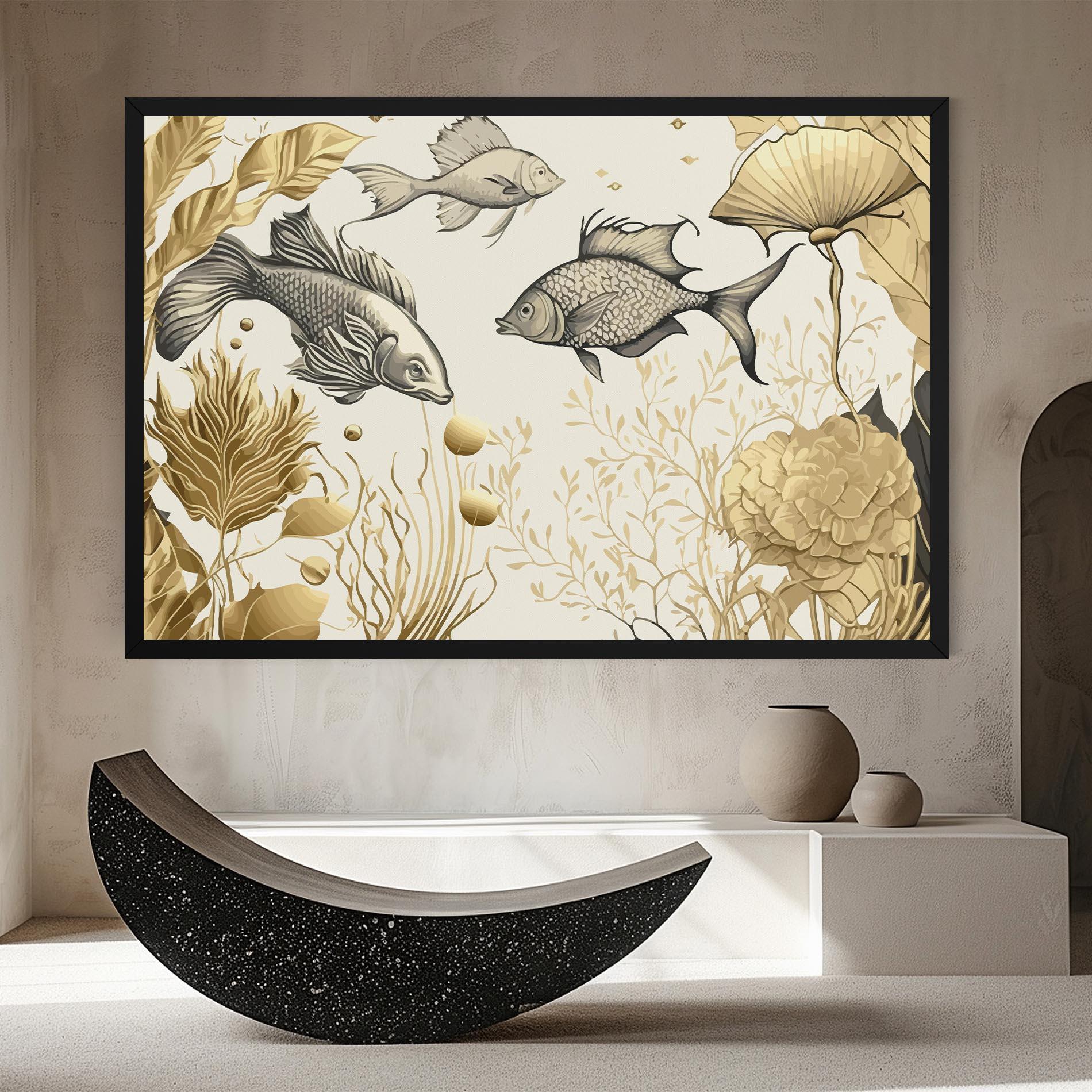 Obraz na Płótnie Grey Gold Fish mockup 8