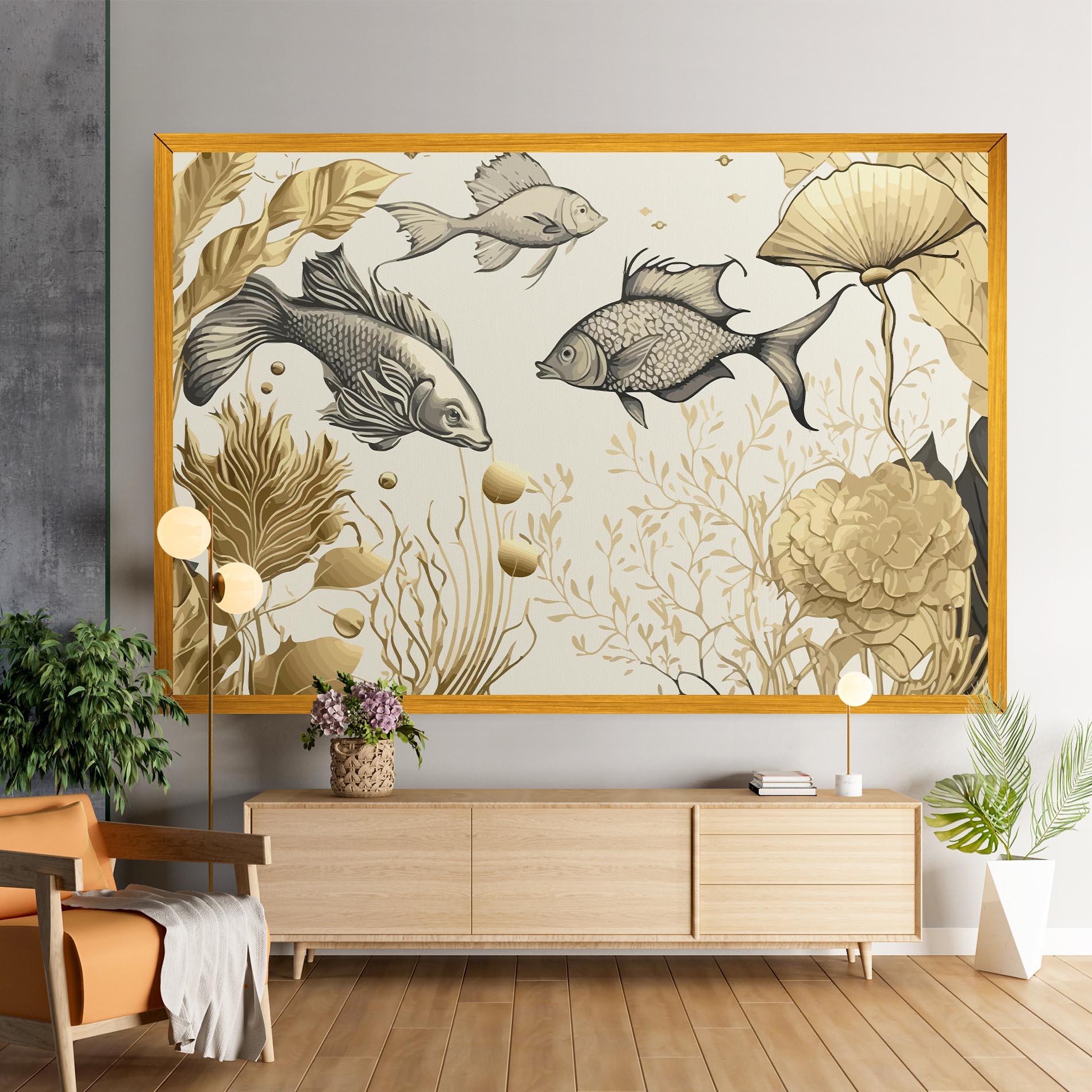 Obraz na Płótnie Grey Gold Fish mockup 9