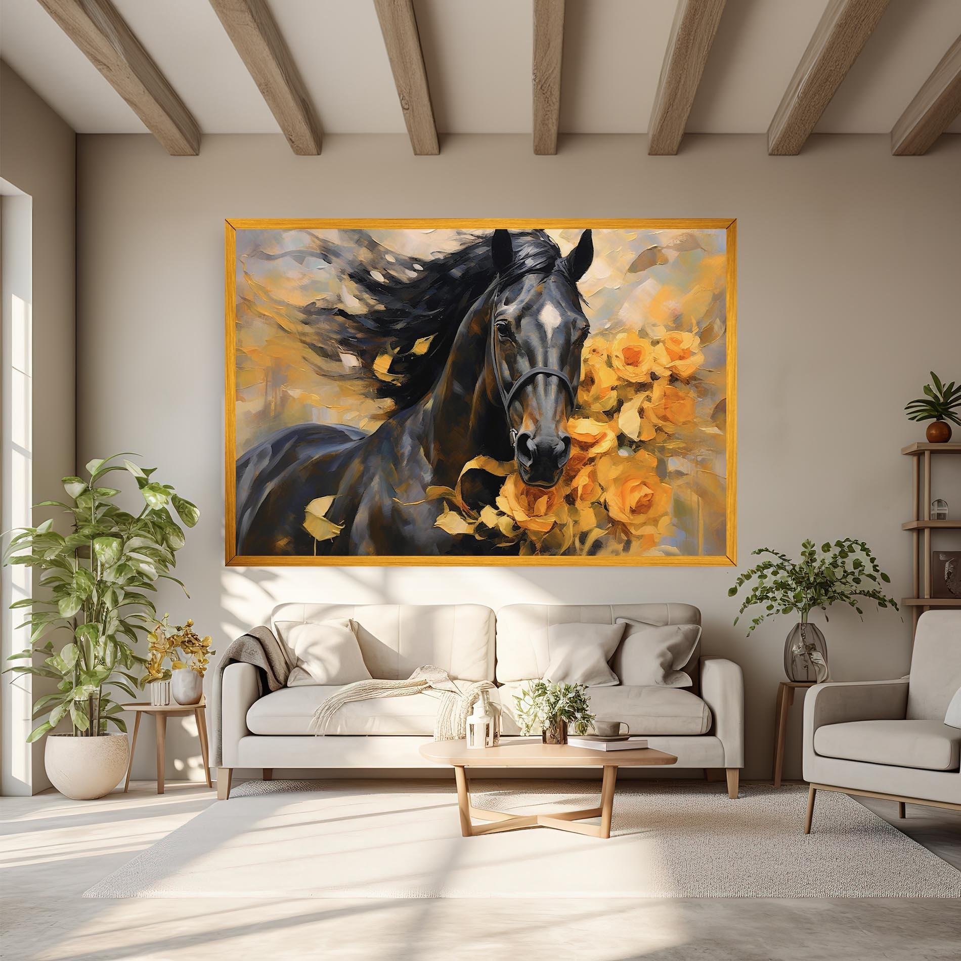 Obraz na Płótnie Yellow Roses Horse mockup 6