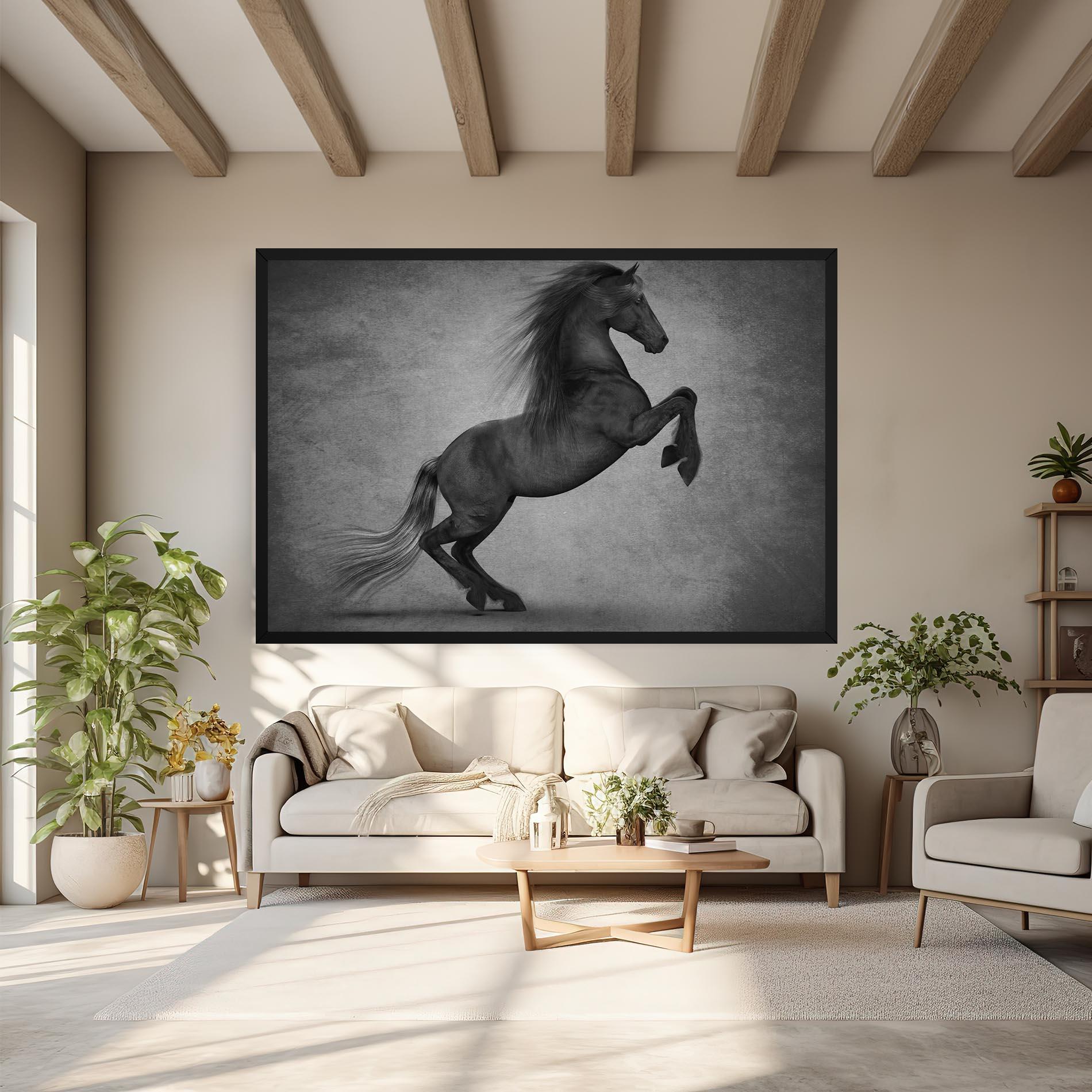 Obraz na Płótnie Black Horse Jumping mockup 6