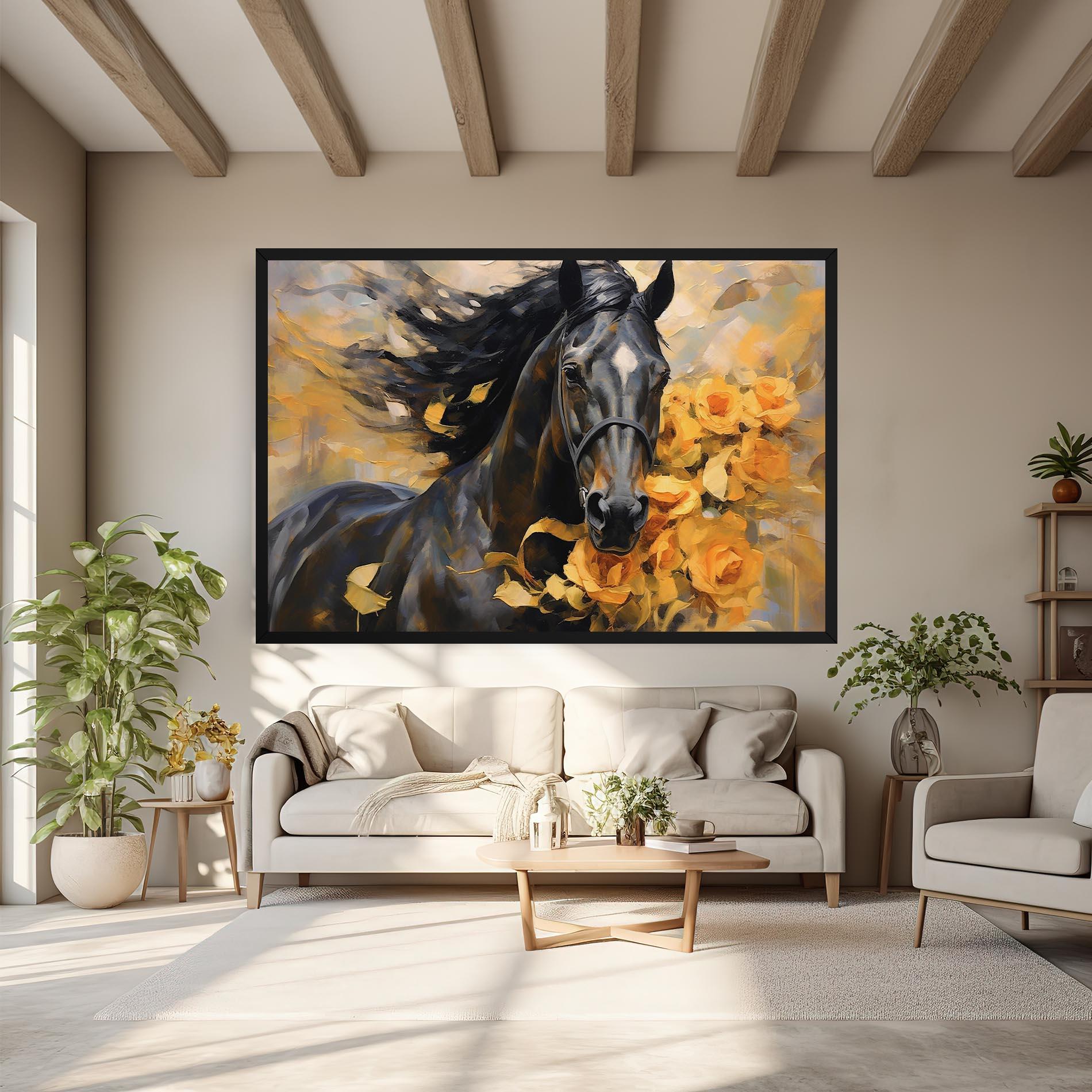Obraz na Płótnie Yellow Roses Horse mockup 6