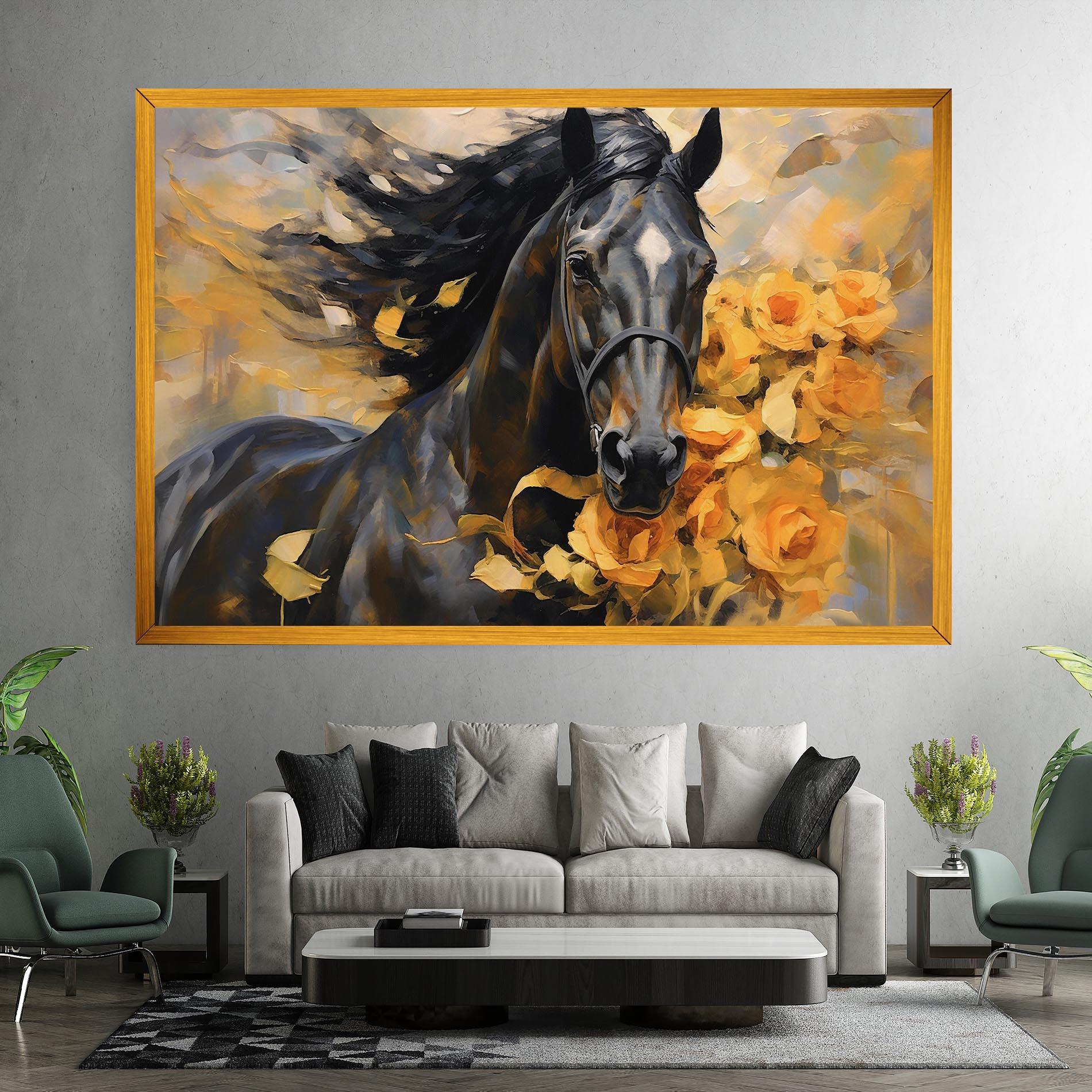 Obraz na Płótnie Yellow Roses Horse mockup 7