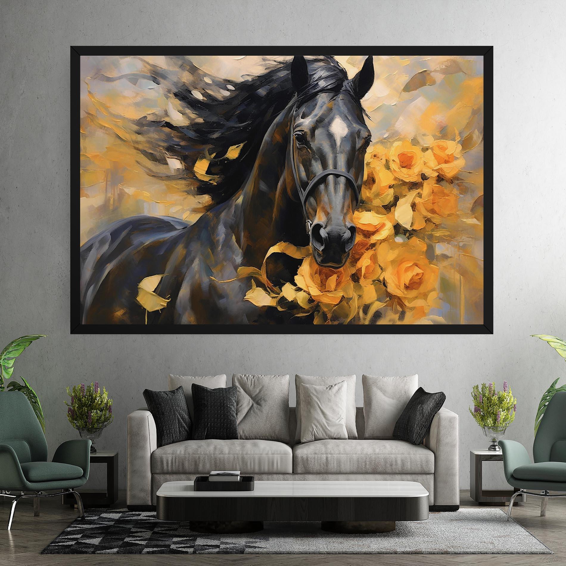 Obraz na Płótnie Yellow Roses Horse mockup 7