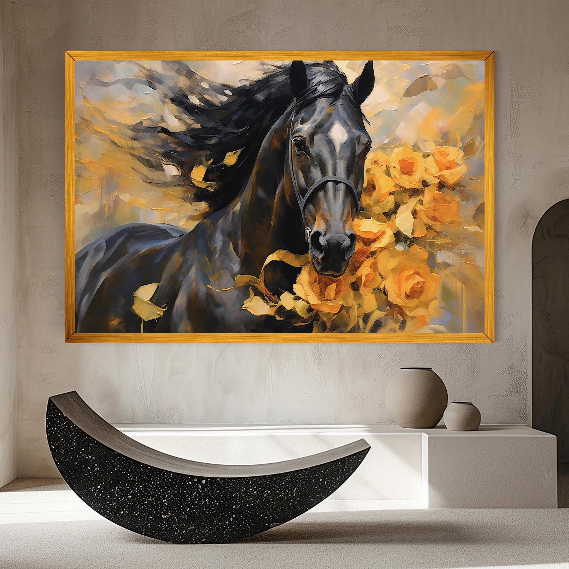 Obraz na Płótnie Yellow Roses Horse mockup 8