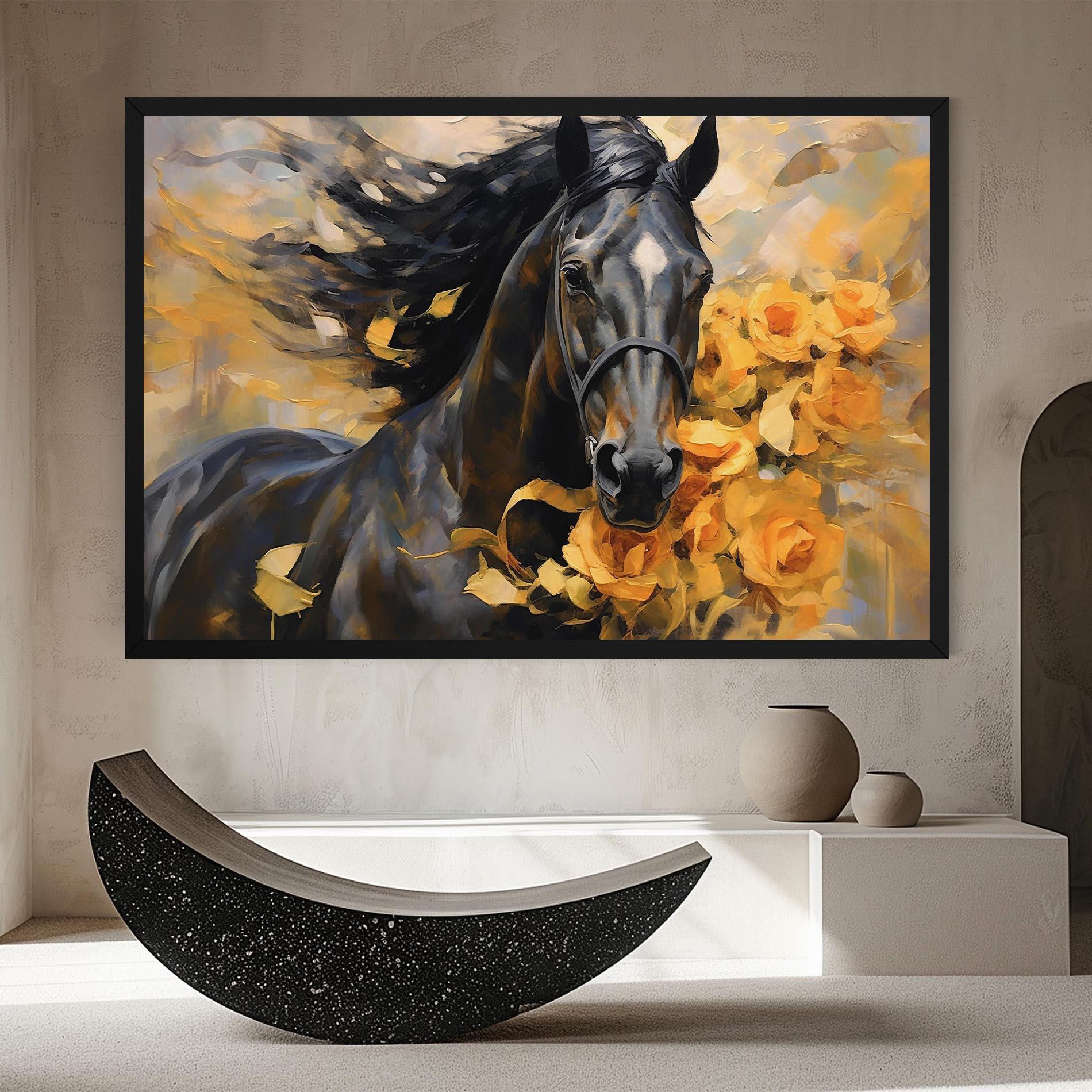 Obraz na Płótnie Yellow Roses Horse mockup 8
