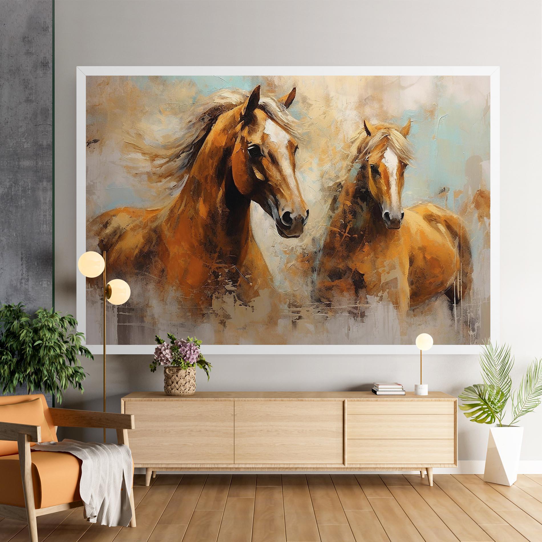 Obraz na Płótnie Brown Horses Staying mockup 9