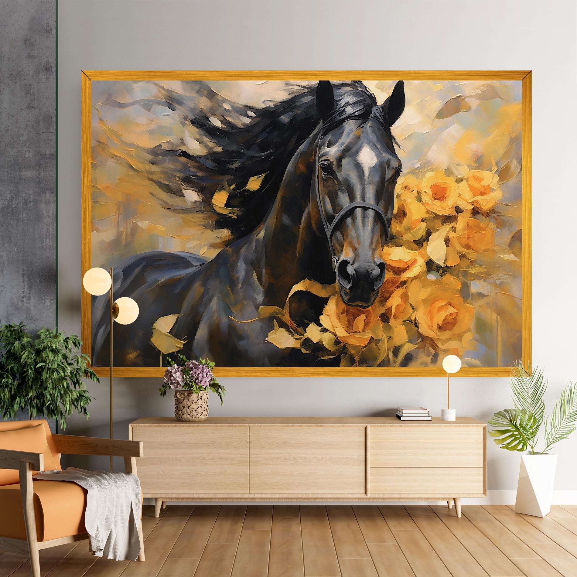 Obraz na Płótnie Yellow Roses Horse mockup 9