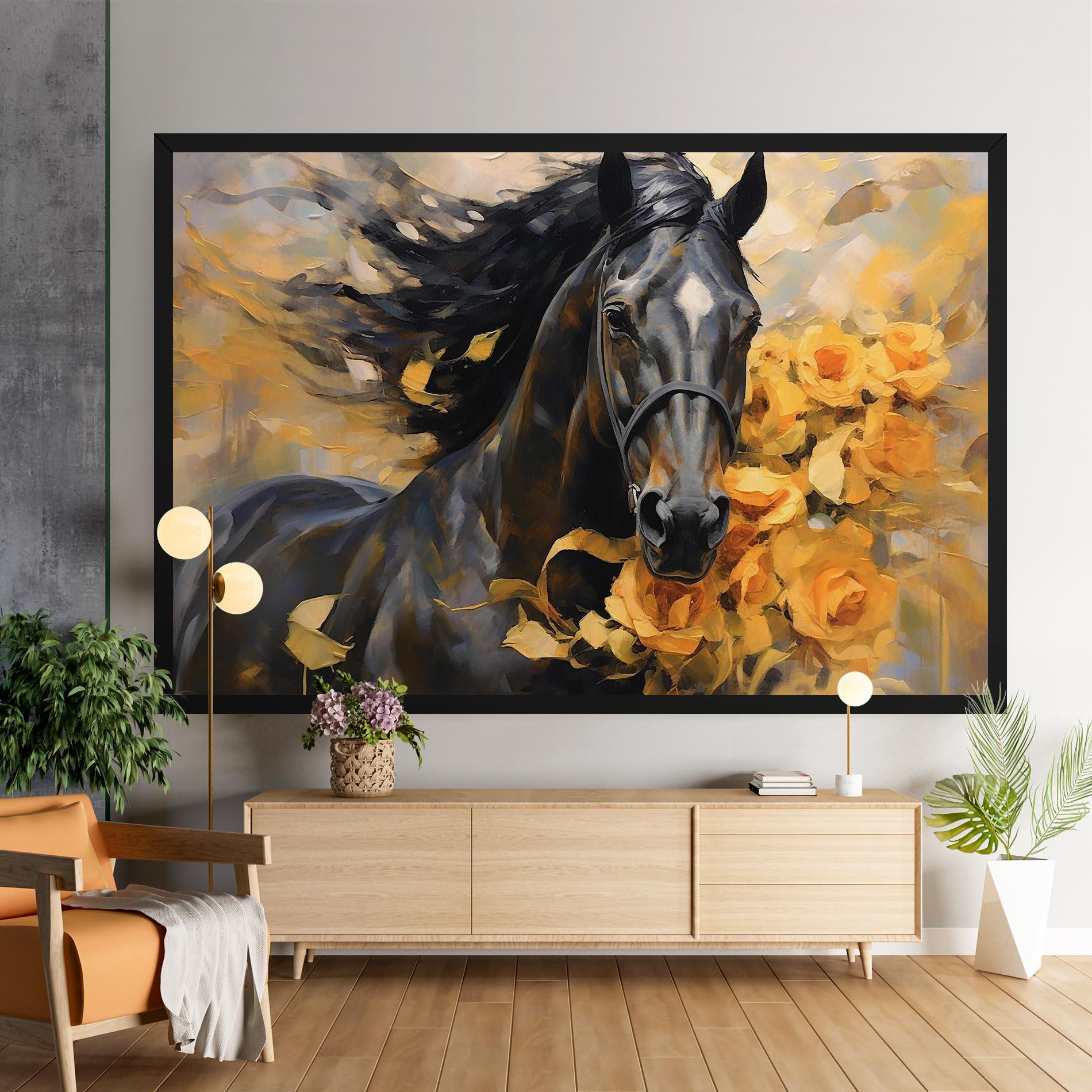 Obraz na Płótnie Yellow Roses Horse mockup 9