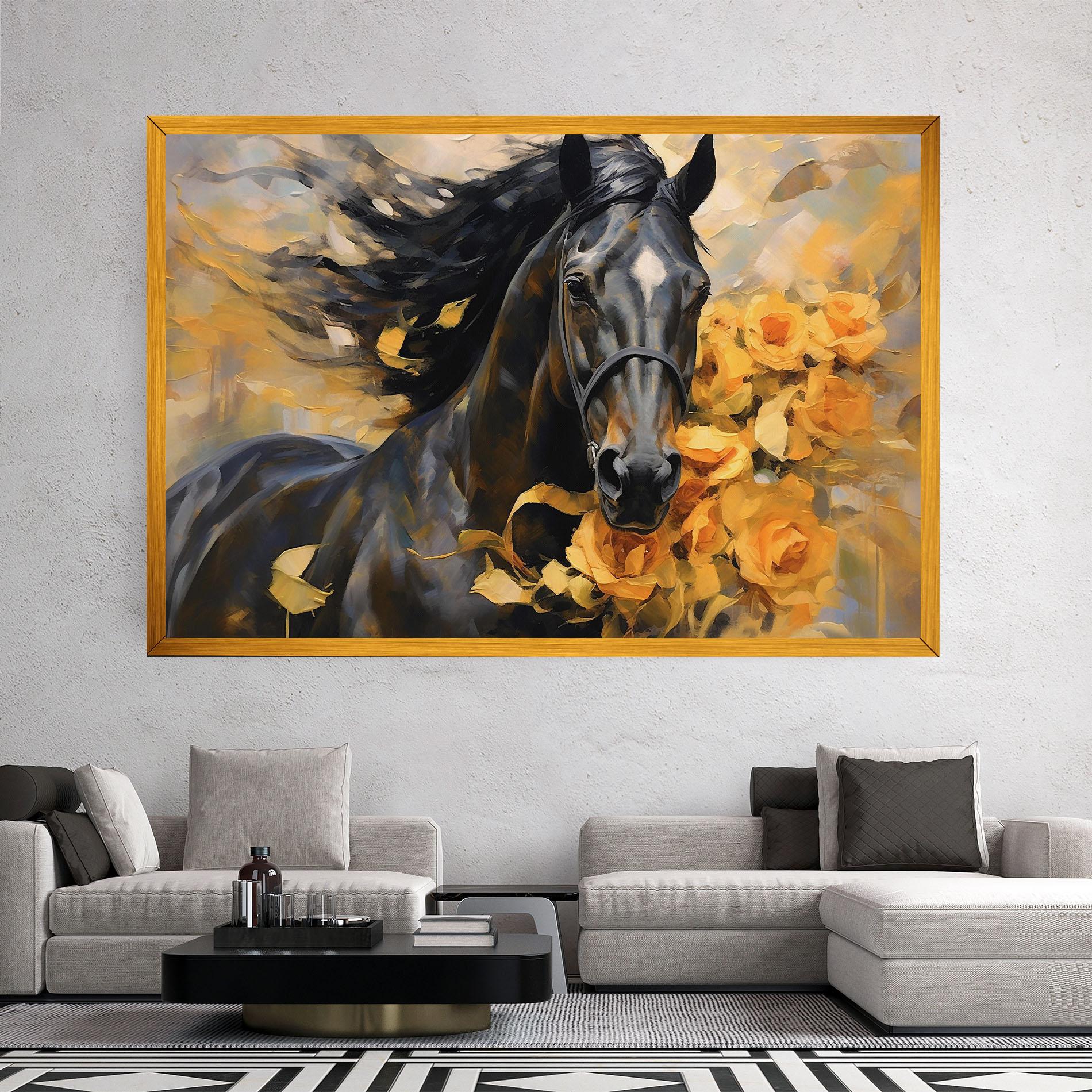 Obraz na Płótnie Yellow Roses Horse mockup 2