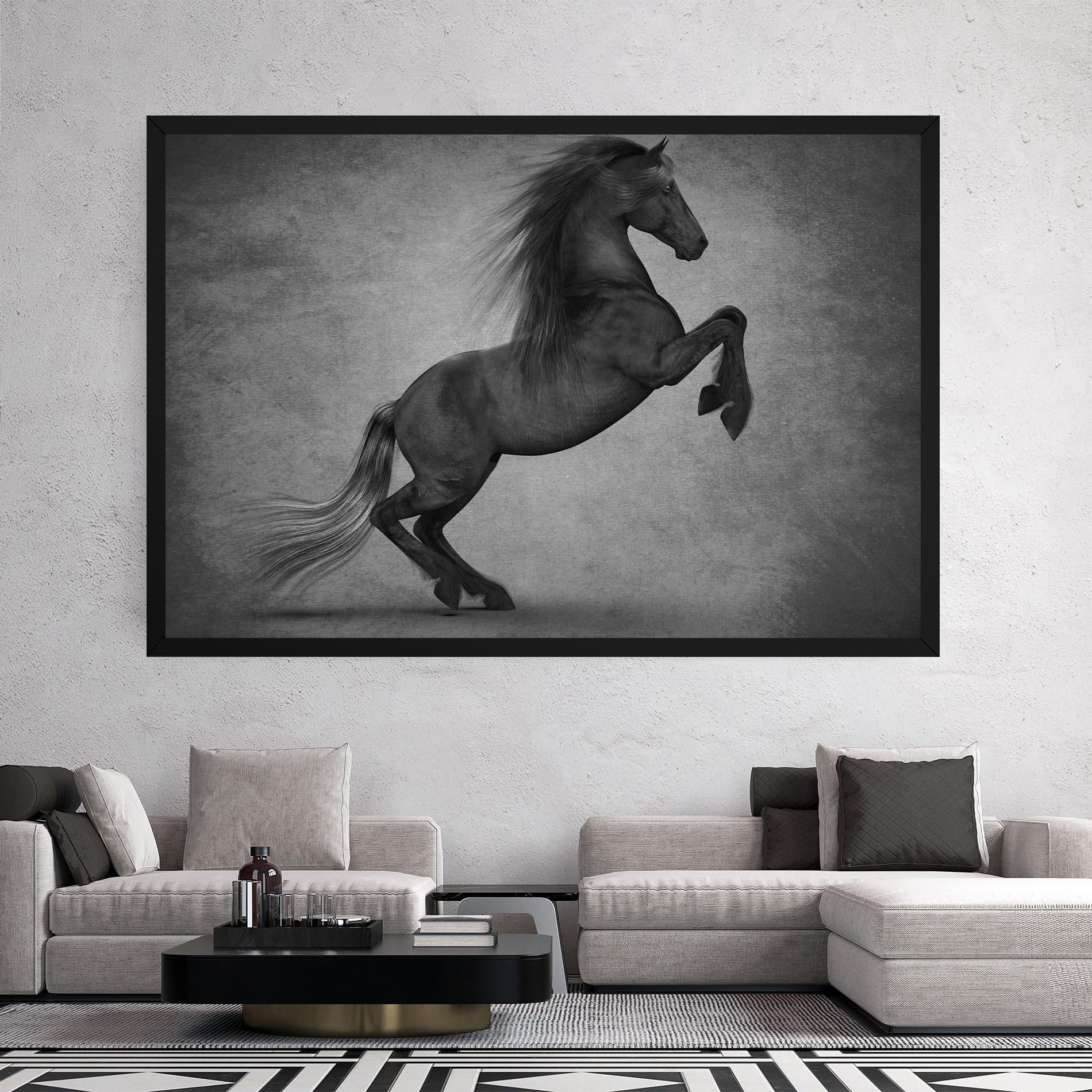 Obraz na Płótnie Black Horse Jumping mockup 2