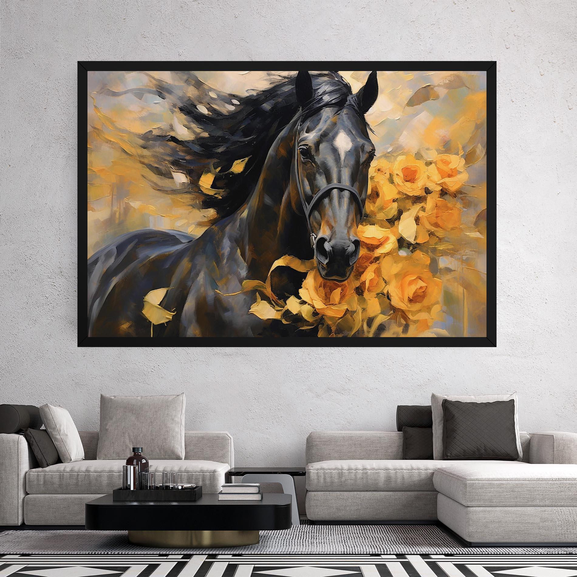 Obraz na Płótnie Yellow Roses Horse mockup 2
