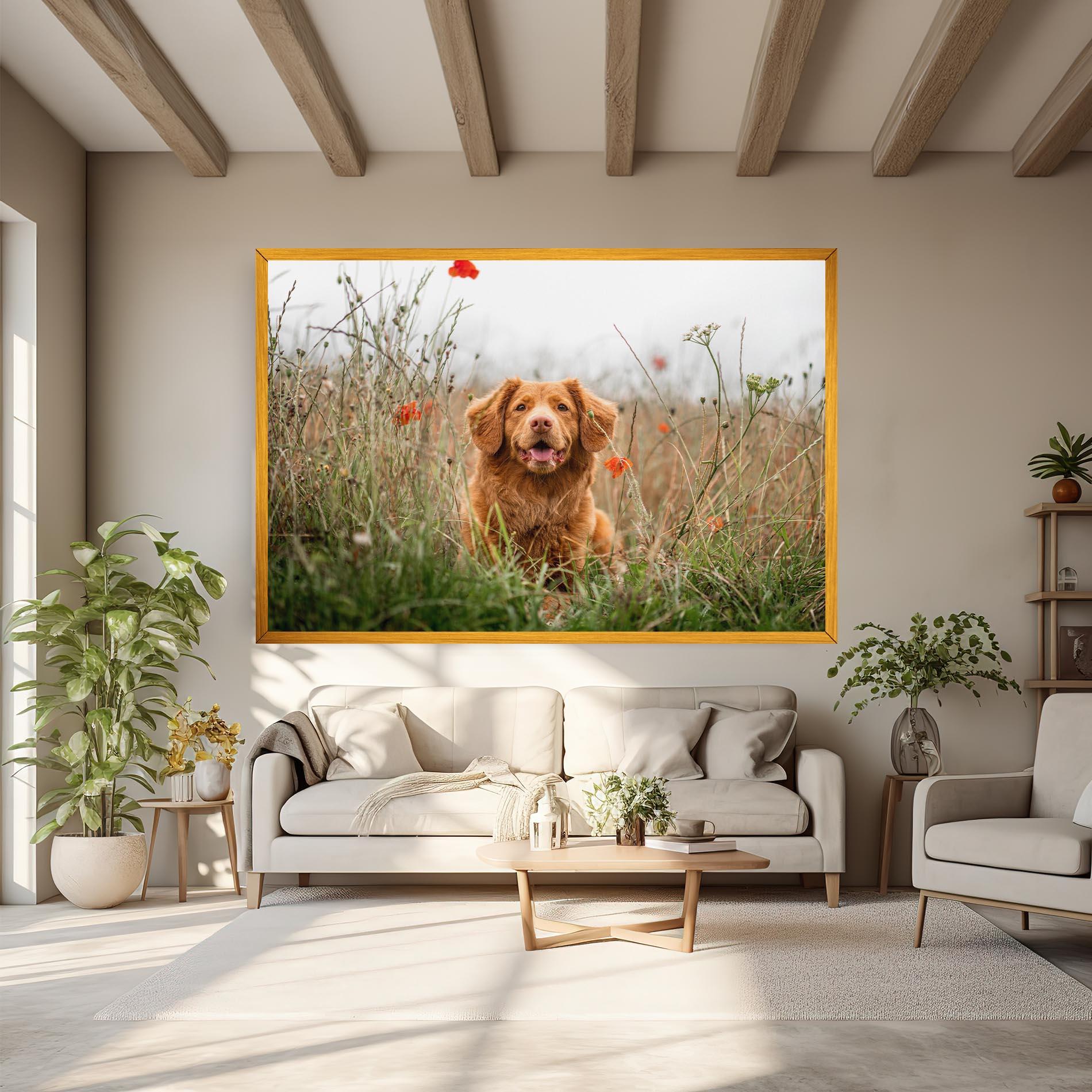 Obraz na Płótnie Red Flowers Dog mockup 6