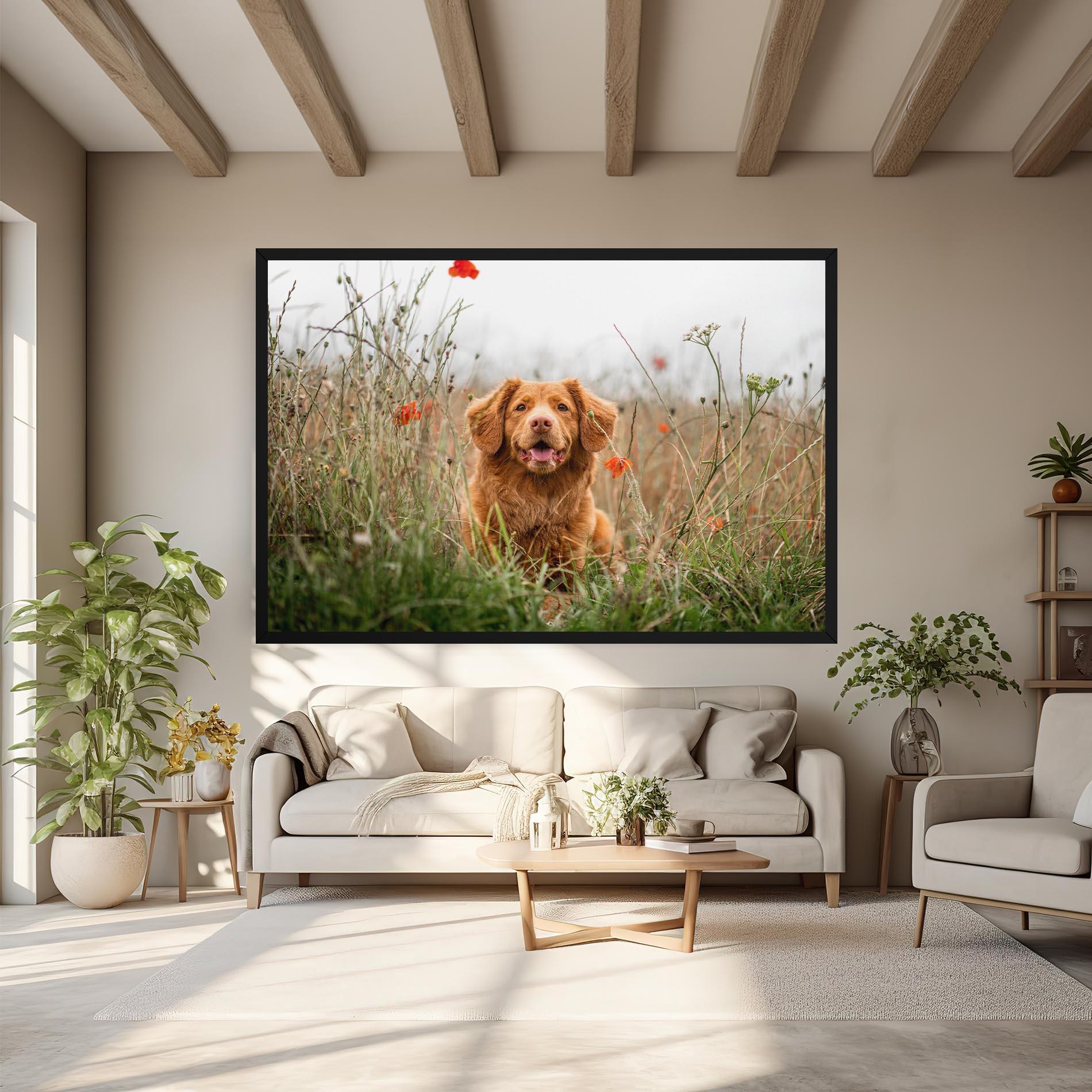 Obraz na Płótnie Red Flowers Dog mockup 6