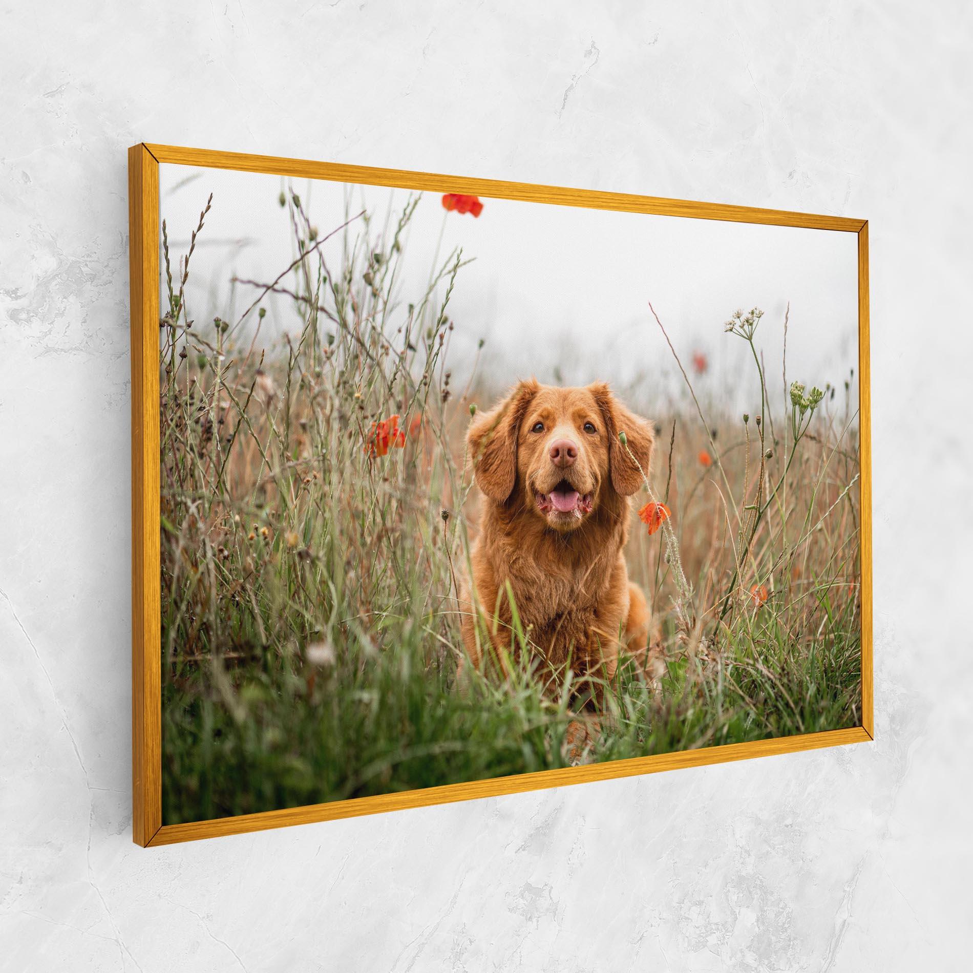 Obraz na Płótnie Red Flowers Dog mockup 1