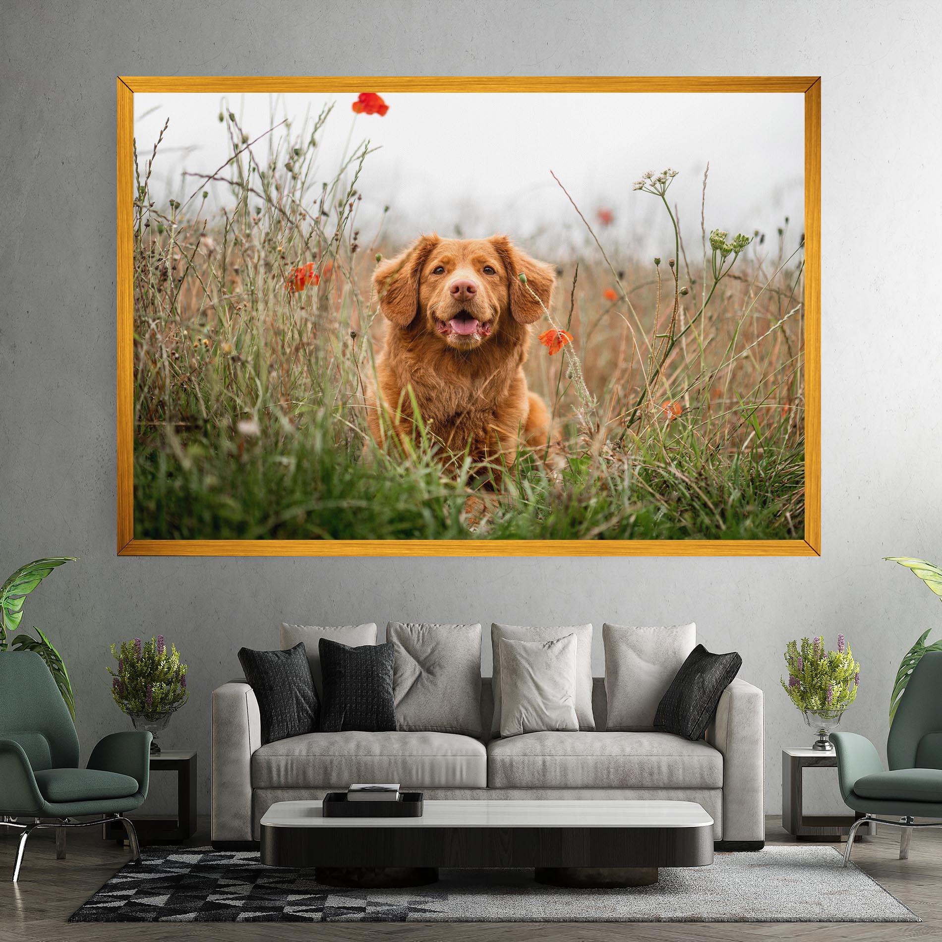 Obraz na Płótnie Red Flowers Dog mockup 7