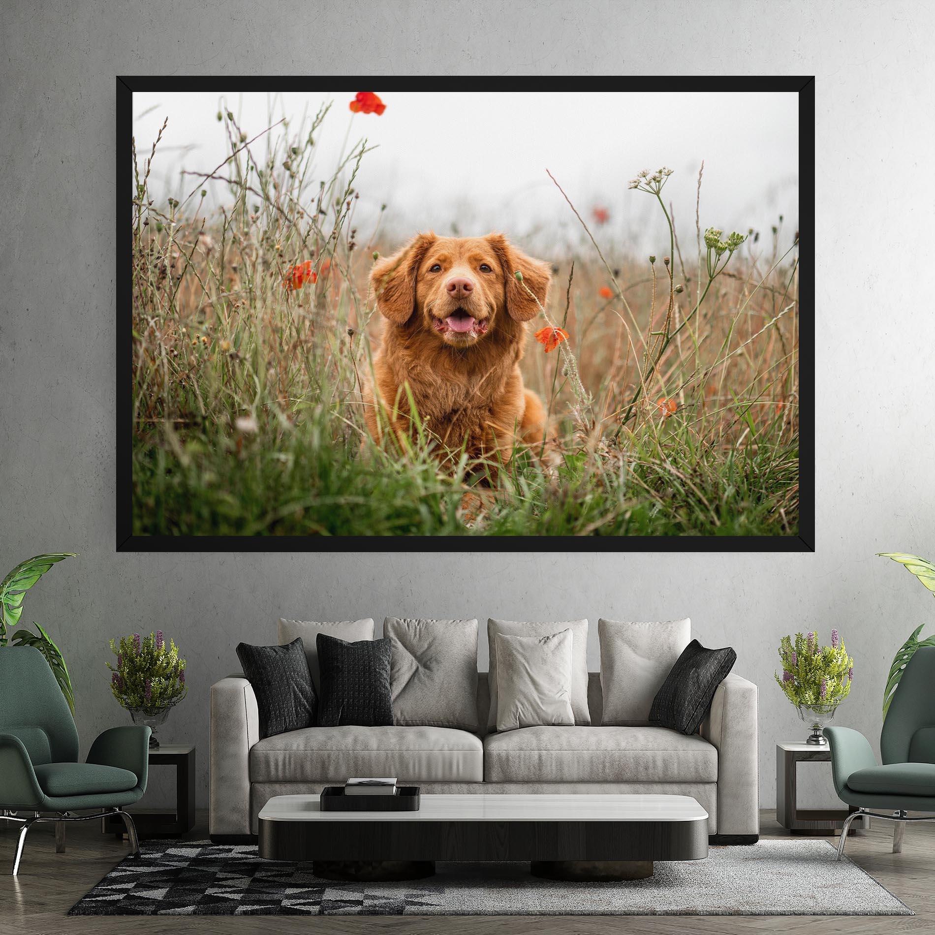 Obraz na Płótnie Red Flowers Dog mockup 7