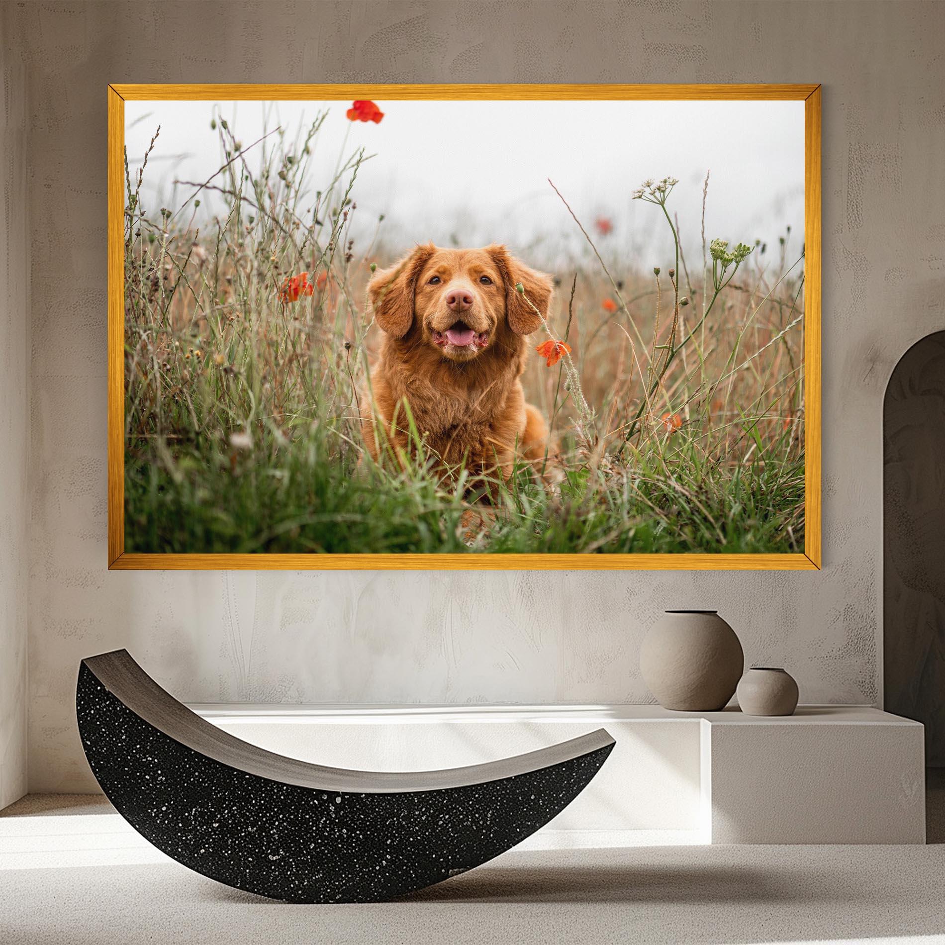 Obraz na Płótnie Red Flowers Dog mockup 8