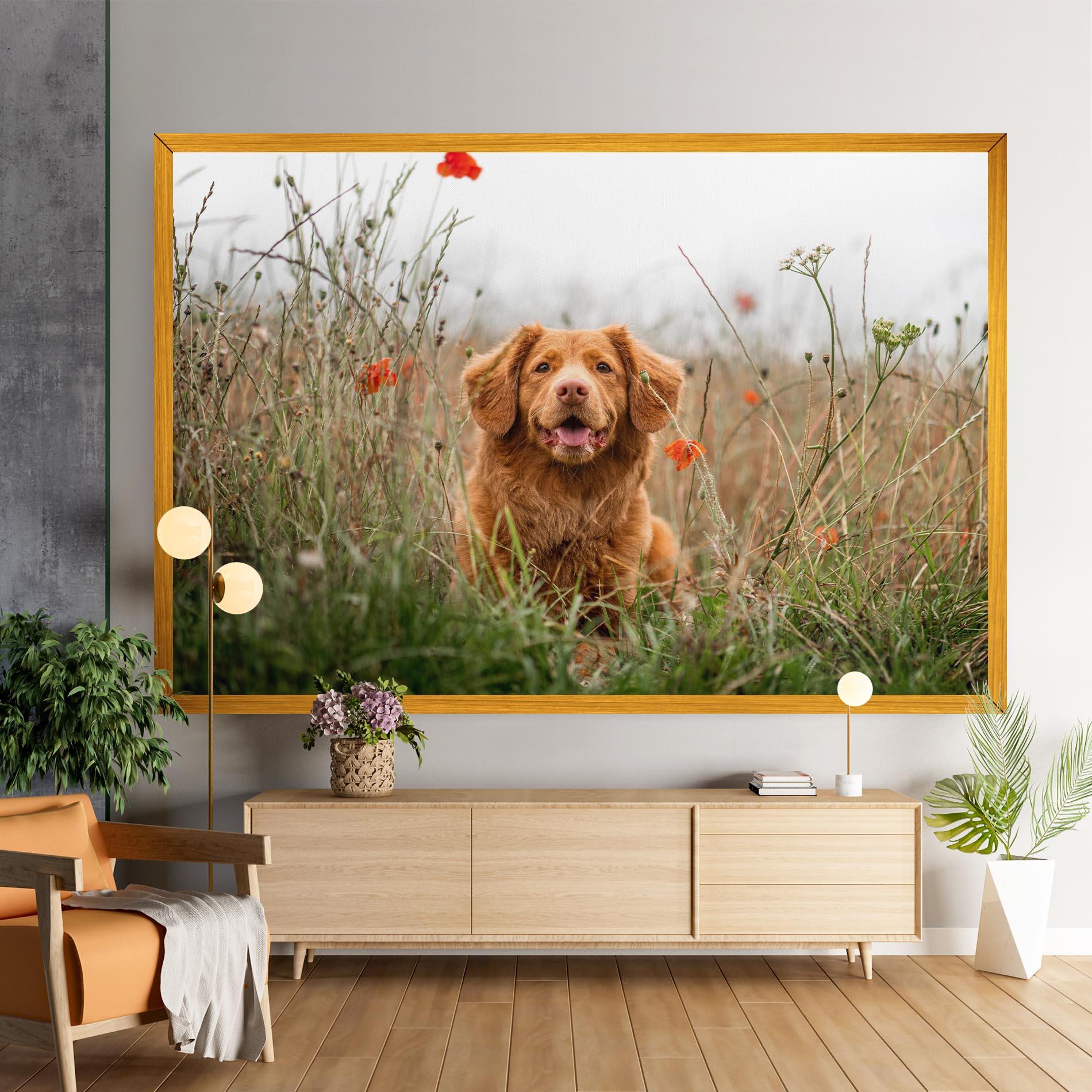 Obraz na Płótnie Red Flowers Dog mockup 9
