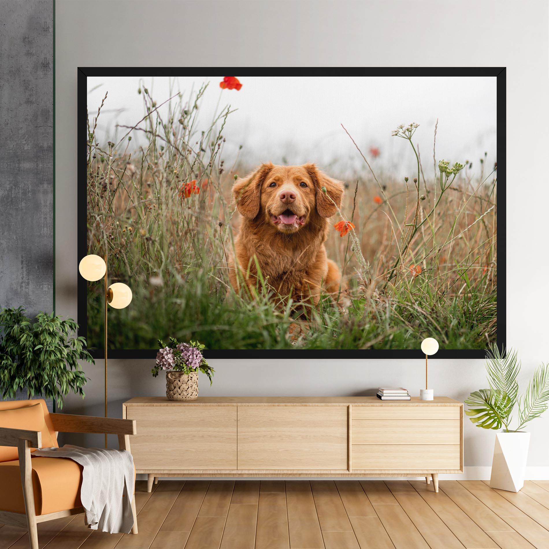 Obraz na Płótnie Red Flowers Dog mockup 9