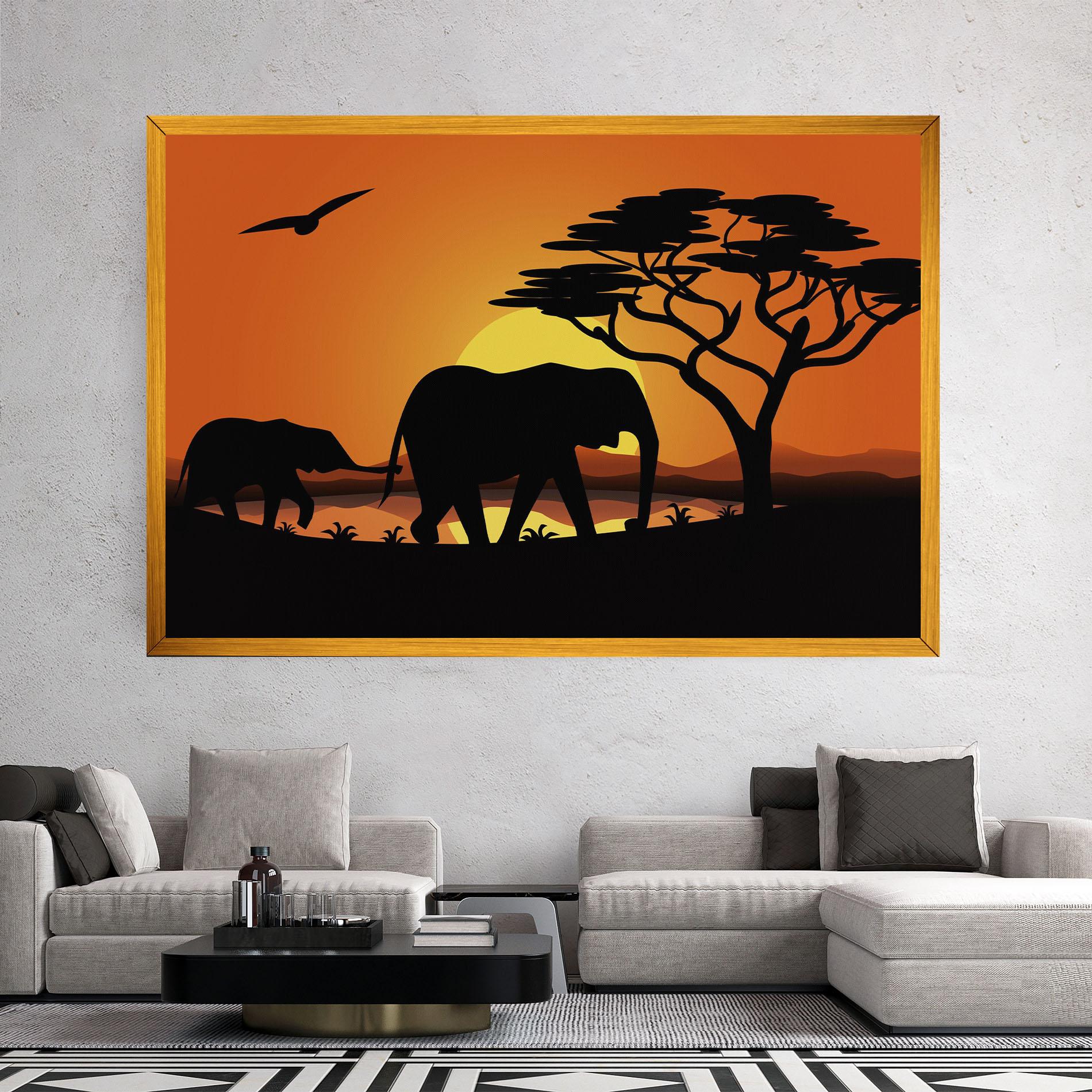 Obraz na Płótnie Elephant Sunset mockup 2