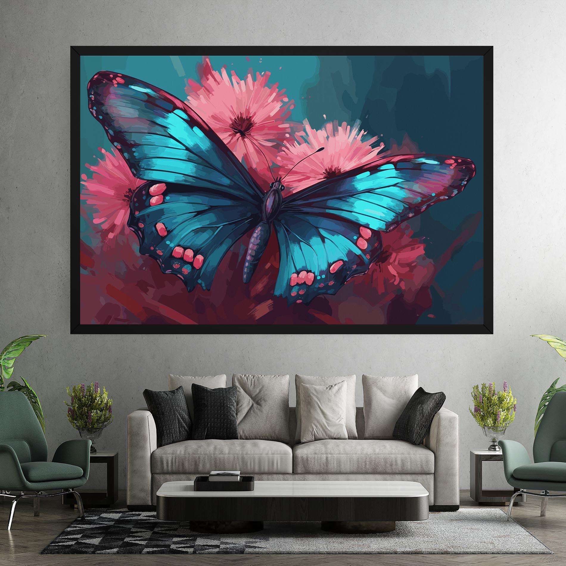 Obraz na Płótnie Blue Butterfly On Pink mockup 7