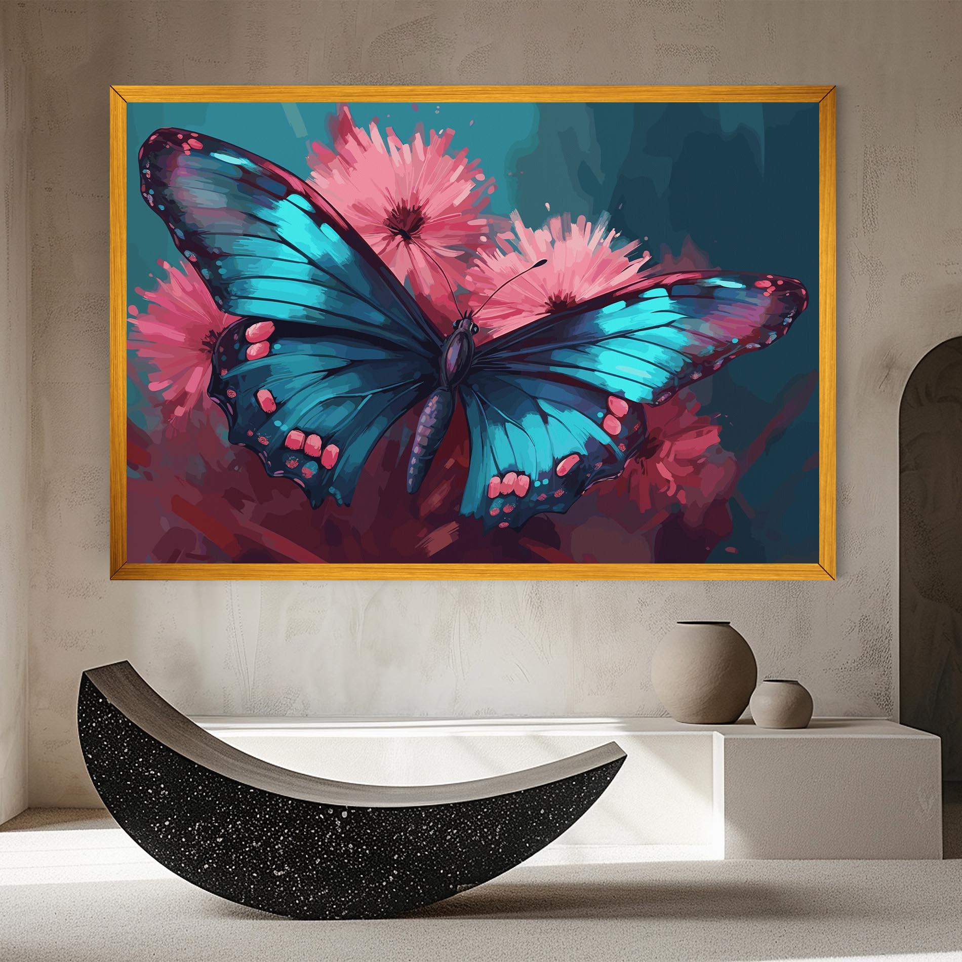 Obraz na Płótnie Blue Butterfly On Pink mockup 8
