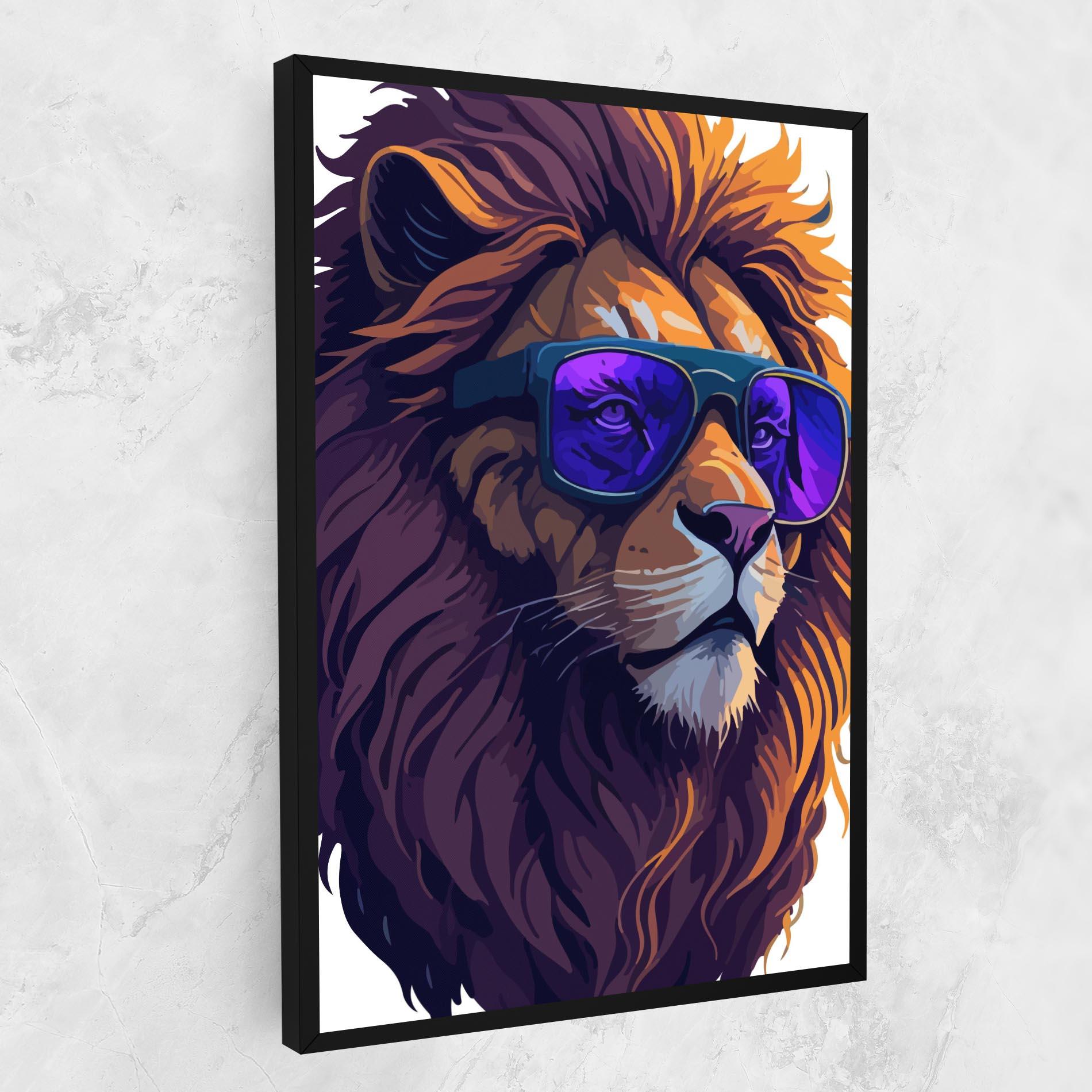 Obraz na Płótnie Purple Glassesc Lion mockup 1