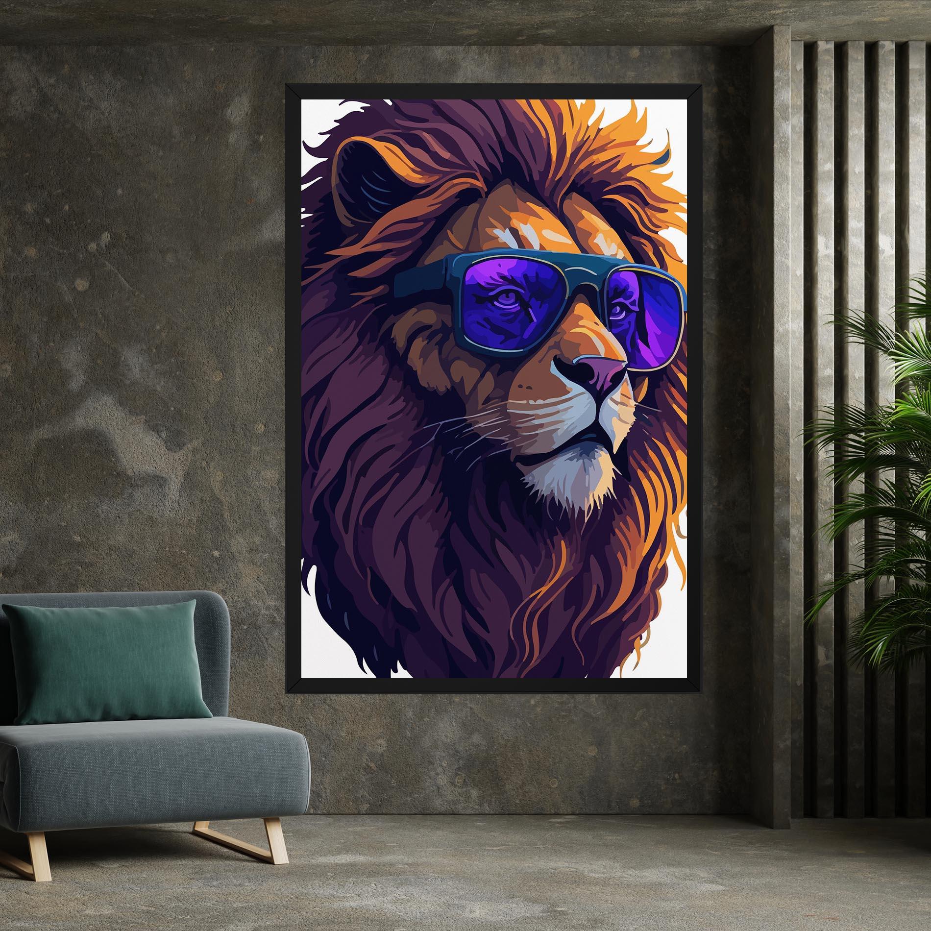 Obraz na Płótnie Purple Glassesc Lion mockup 7