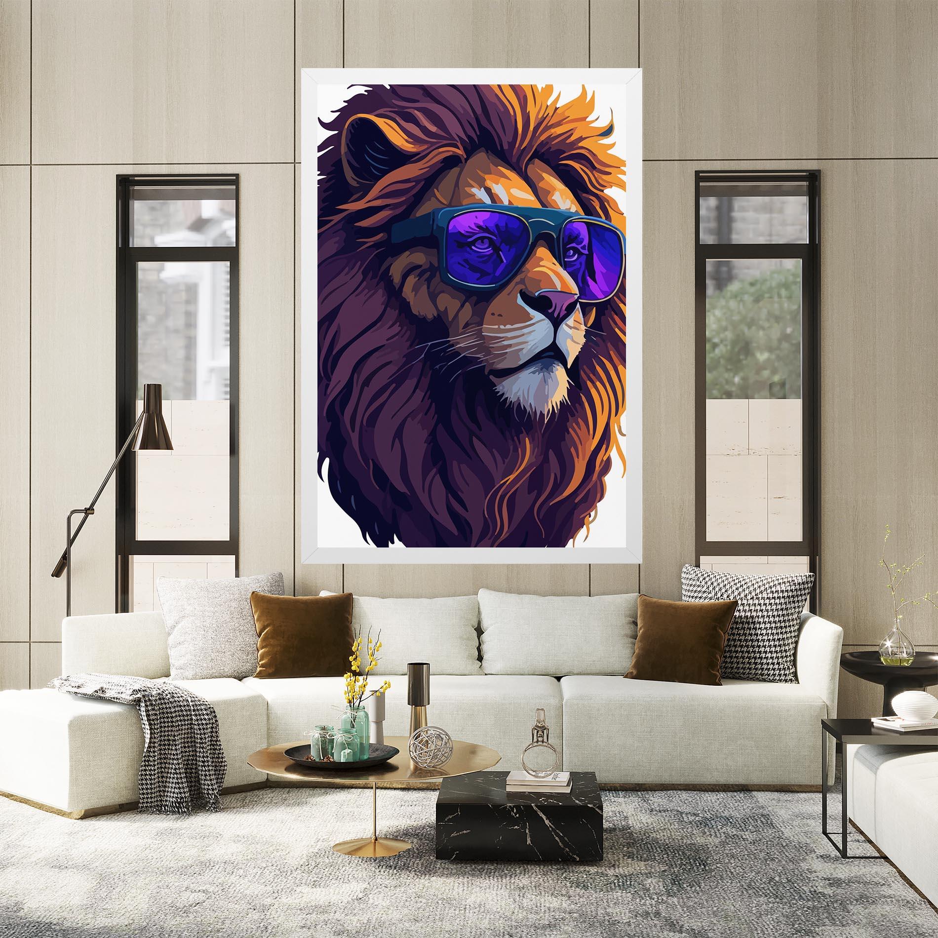 Obraz na Płótnie Purple Glassesc Lion mockup 2