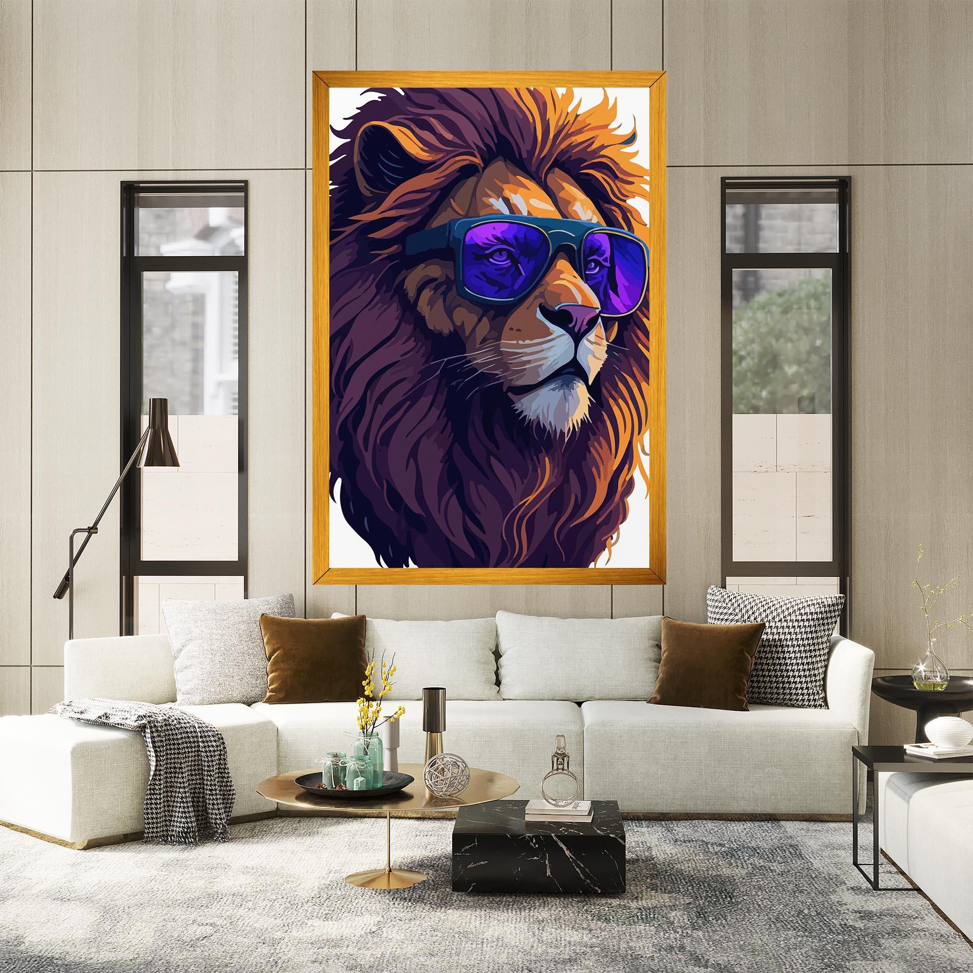 Obraz na Płótnie Purple Glassesc Lion mockup 2