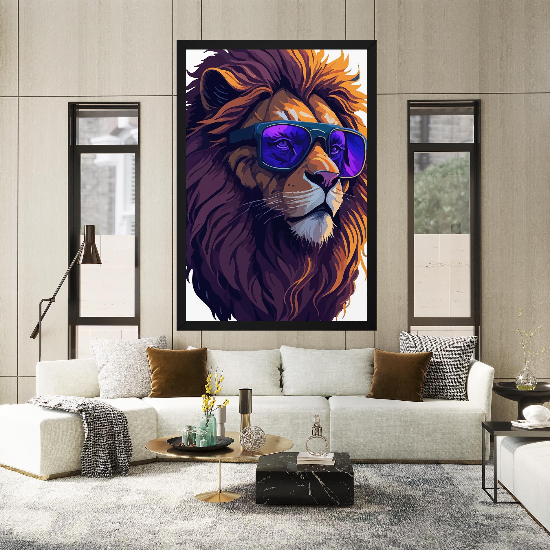 Obraz na Płótnie Purple Glassesc Lion mockup 2
