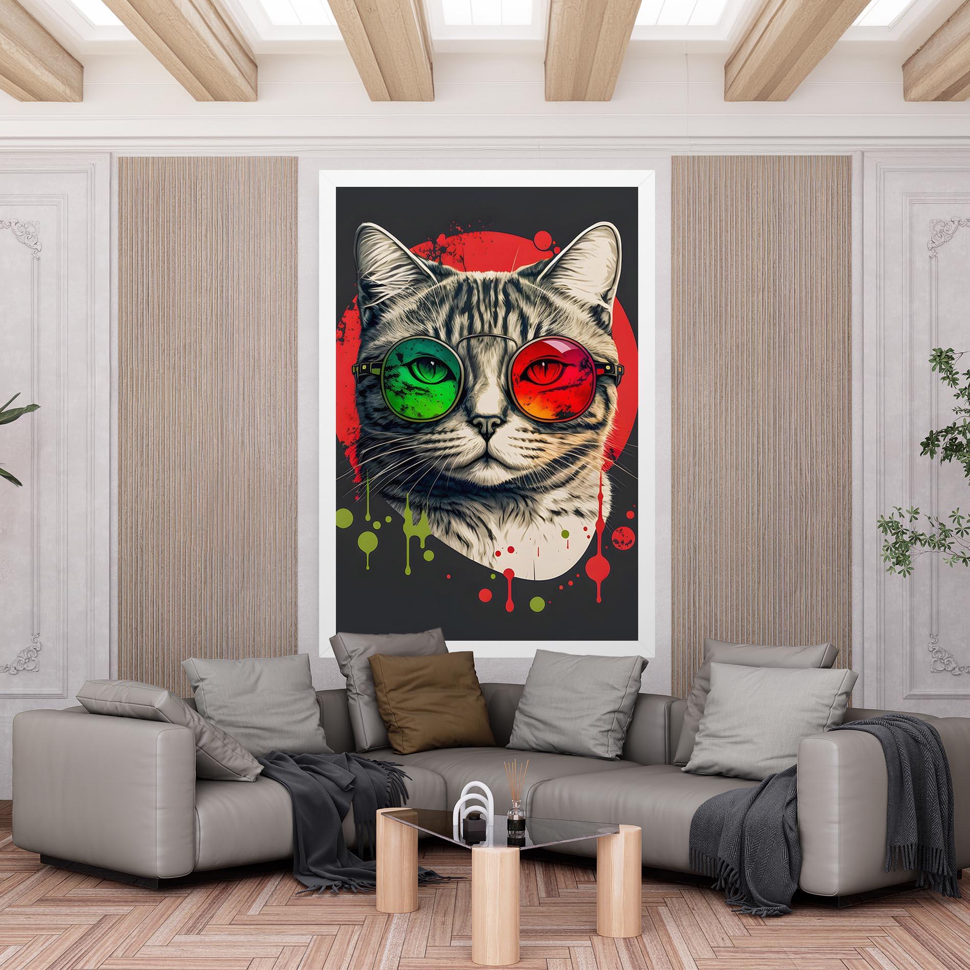 Obraz na Płótnie Green Red Glasses Cat mockup 6