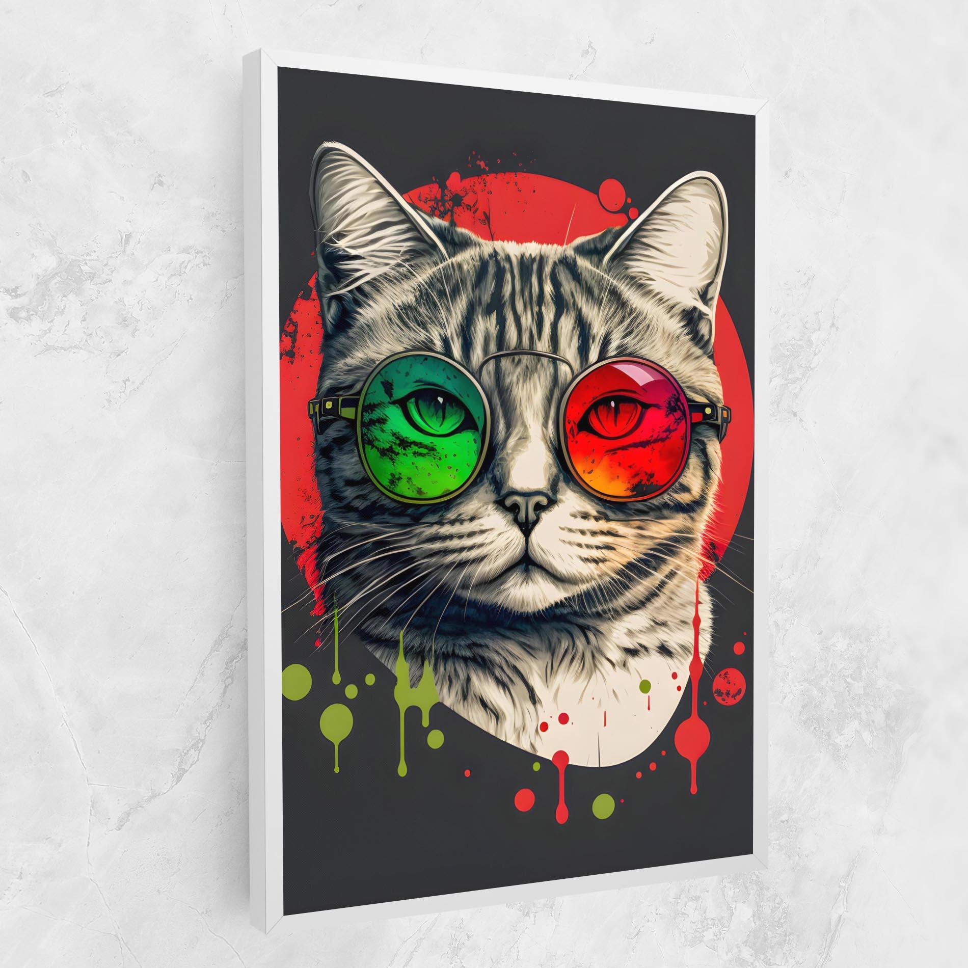 Obraz na Płótnie Green Red Glasses Cat mockup 1