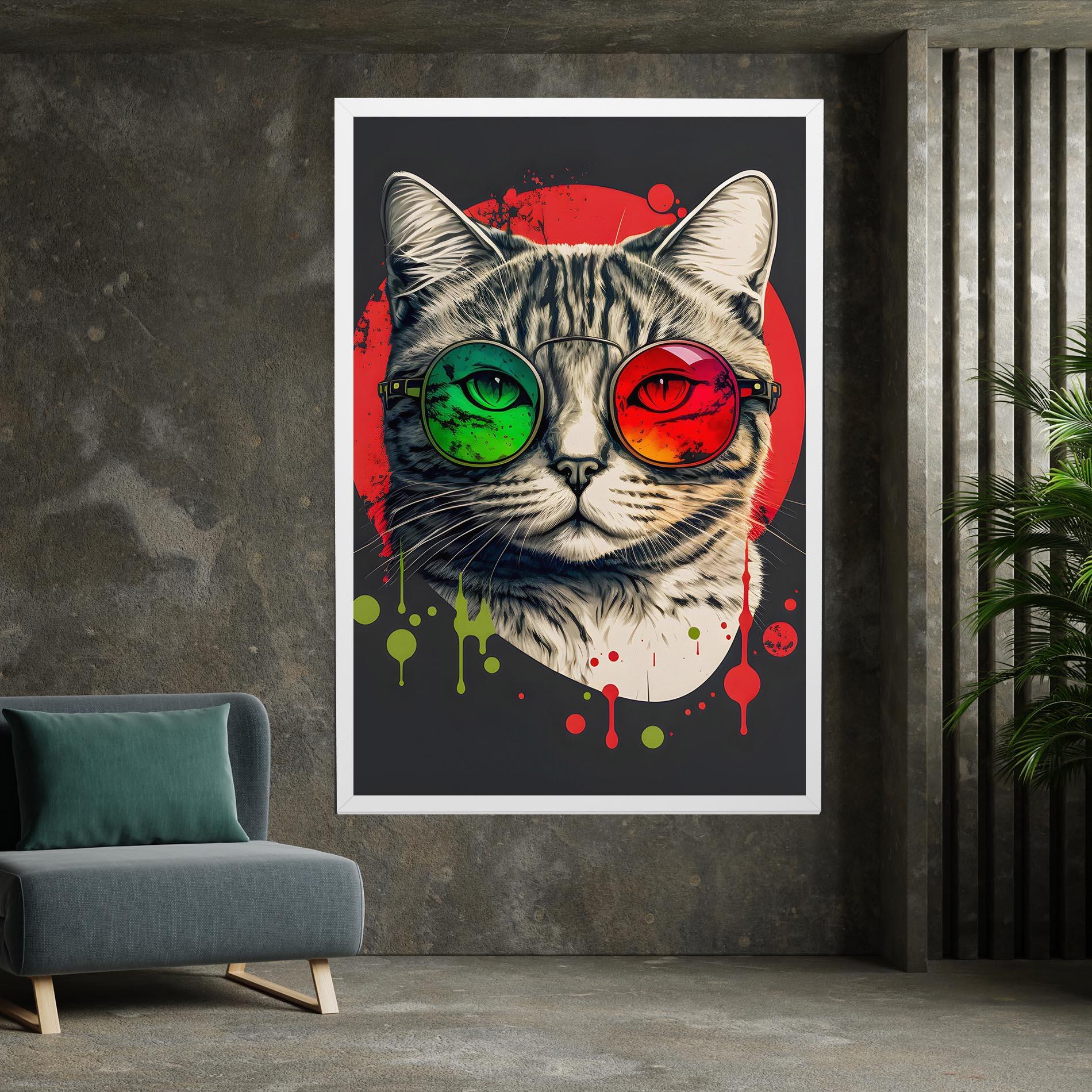 Obraz na Płótnie Green Red Glasses Cat mockup 7