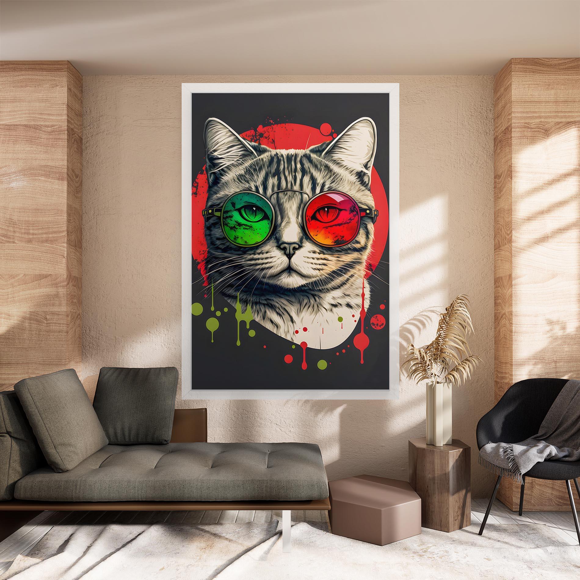 Obraz na Płótnie Green Red Glasses Cat mockup 8