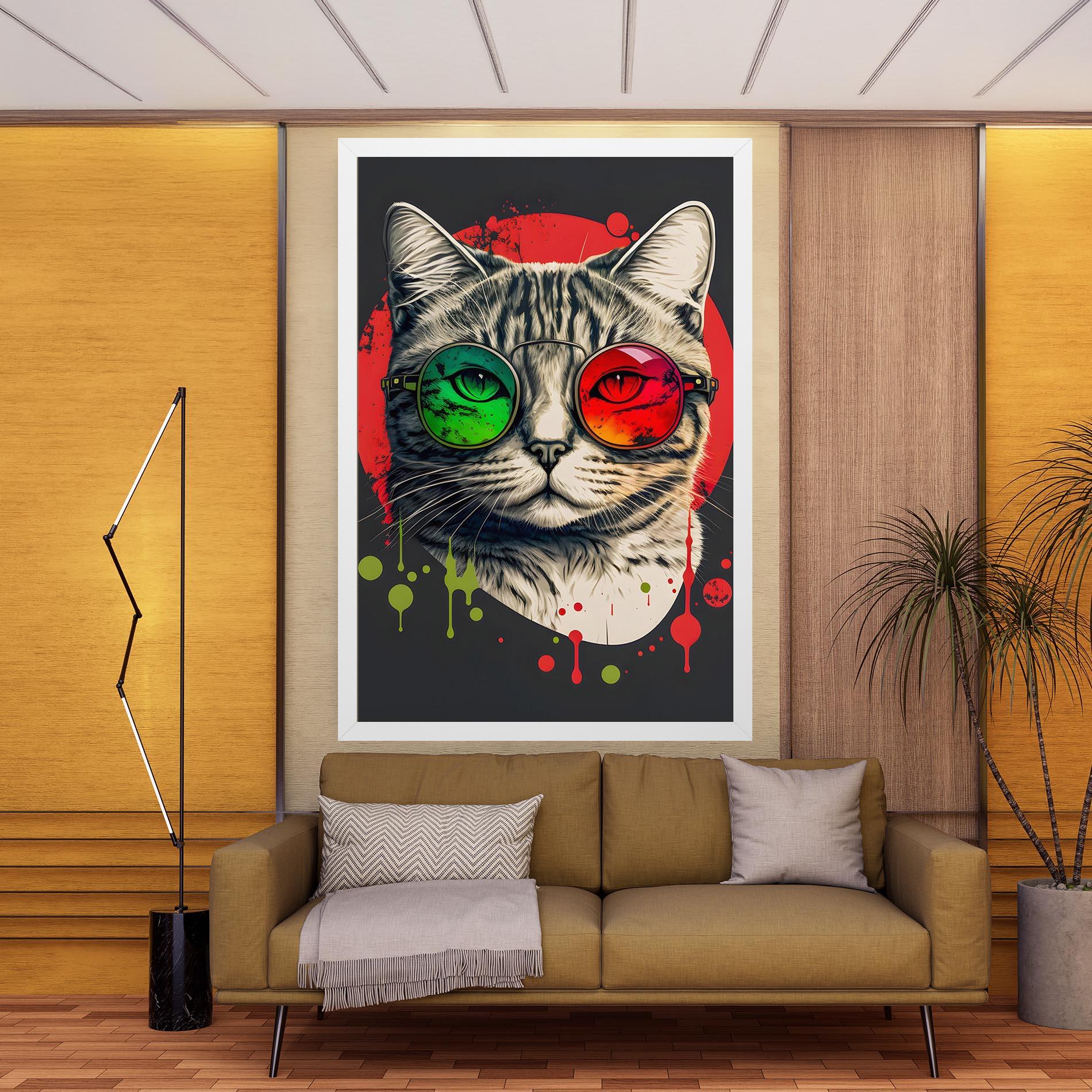 Obraz na Płótnie Green Red Glasses Cat mockup 9