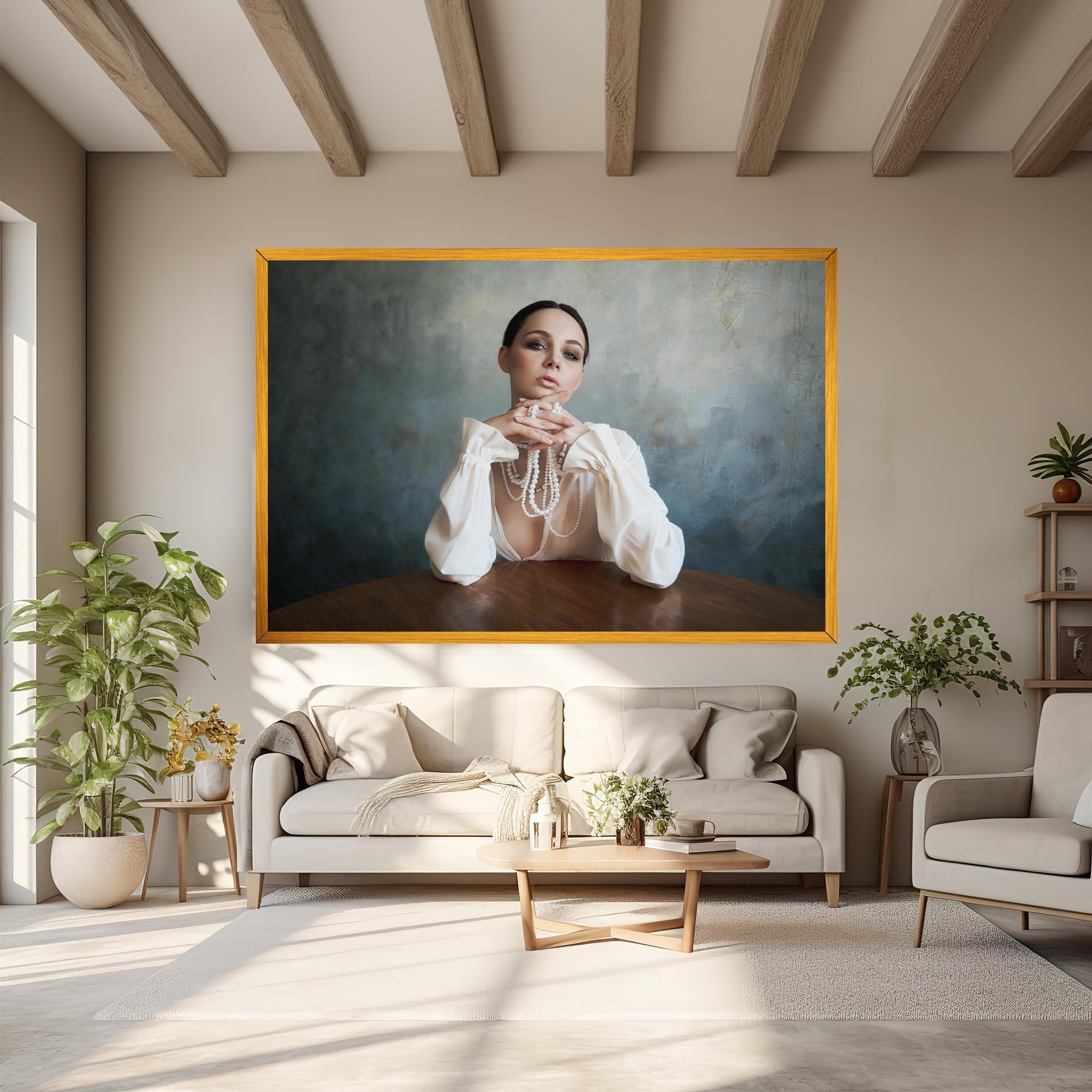 Obraz na Płótnie Girl White Pearls mockup 6