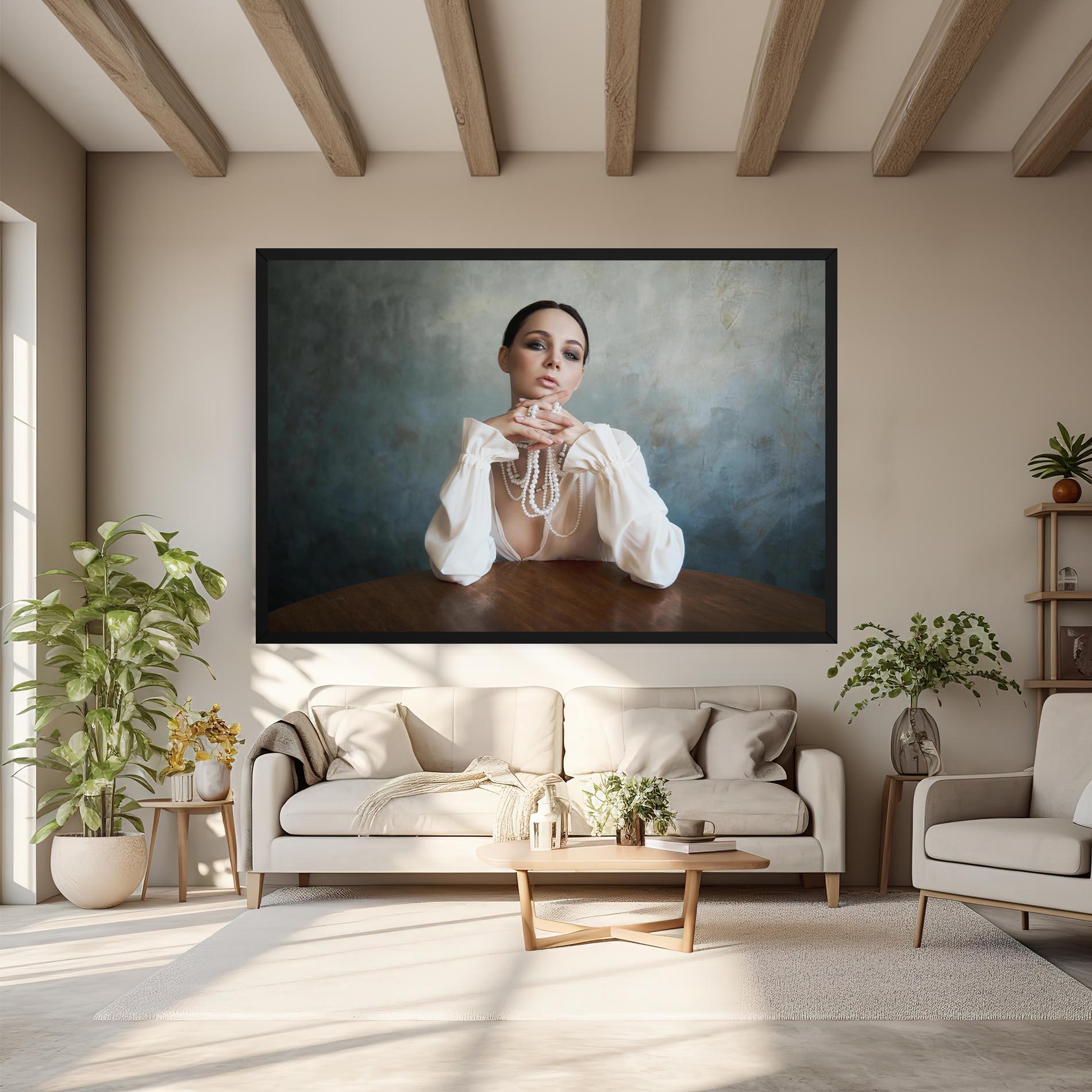 Obraz na Płótnie Girl White Pearls mockup 6