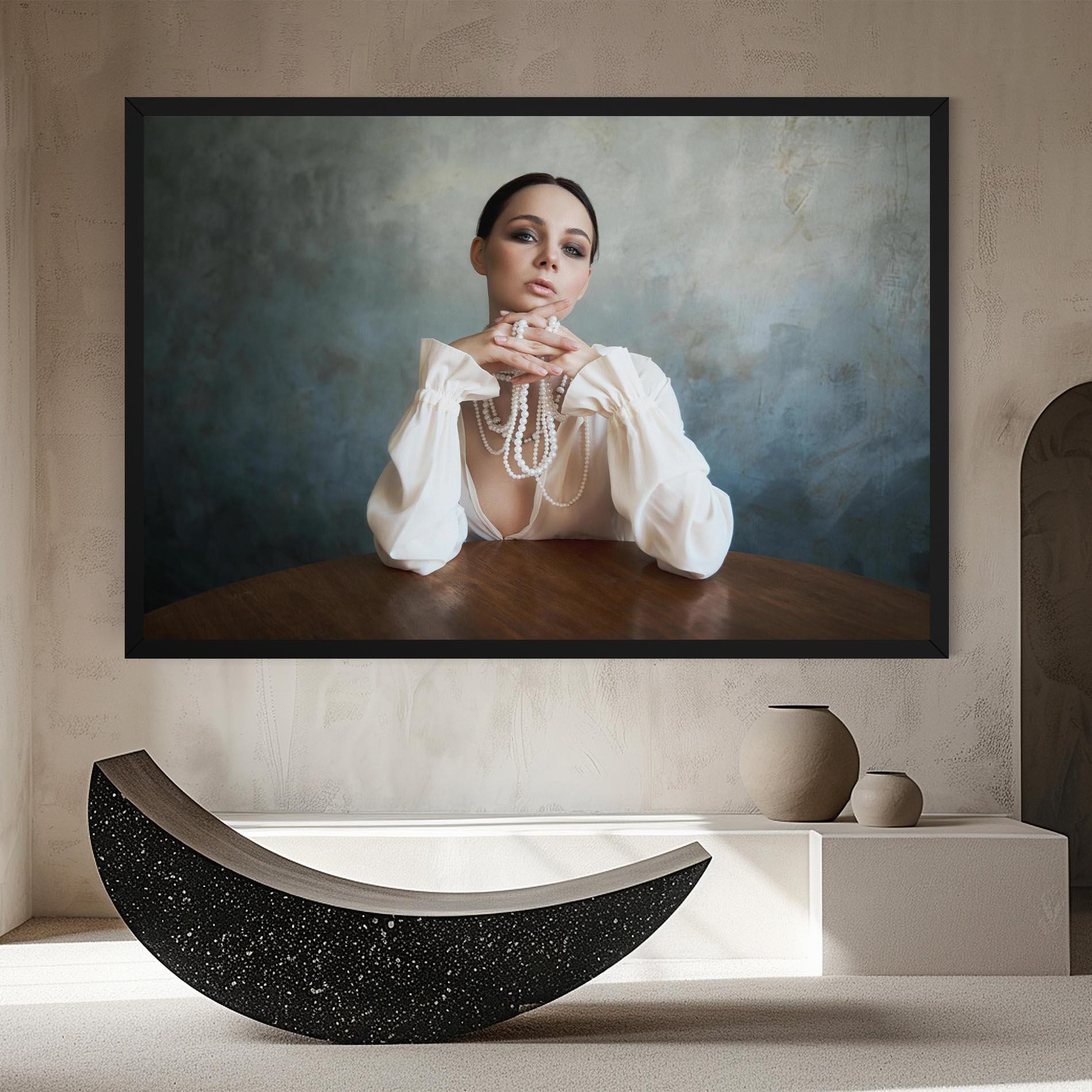 Obraz na Płótnie Girl White Pearls mockup 8