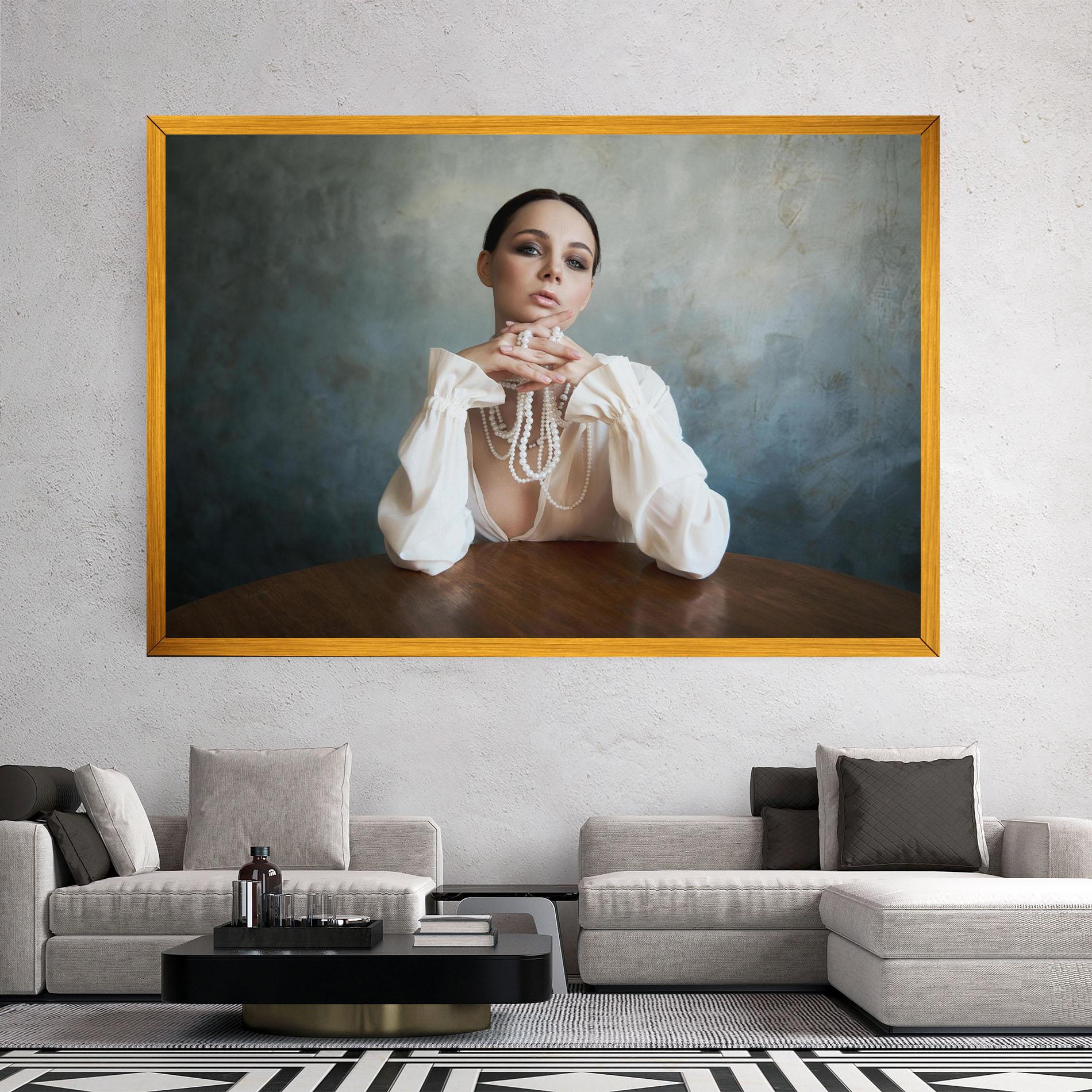 Obraz na Płótnie Girl White Pearls mockup 2