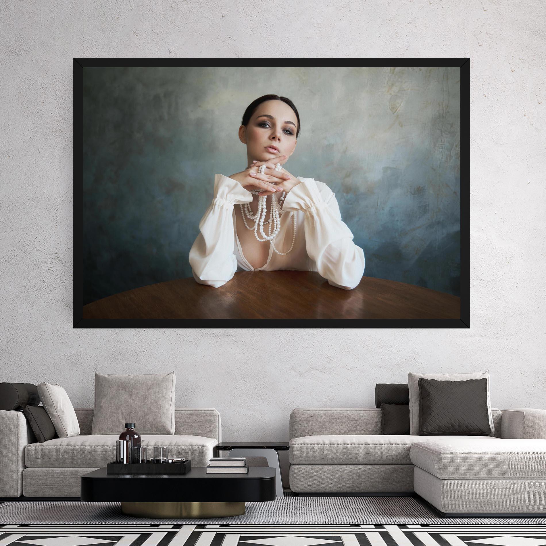 Obraz na Płótnie Girl White Pearls mockup 2