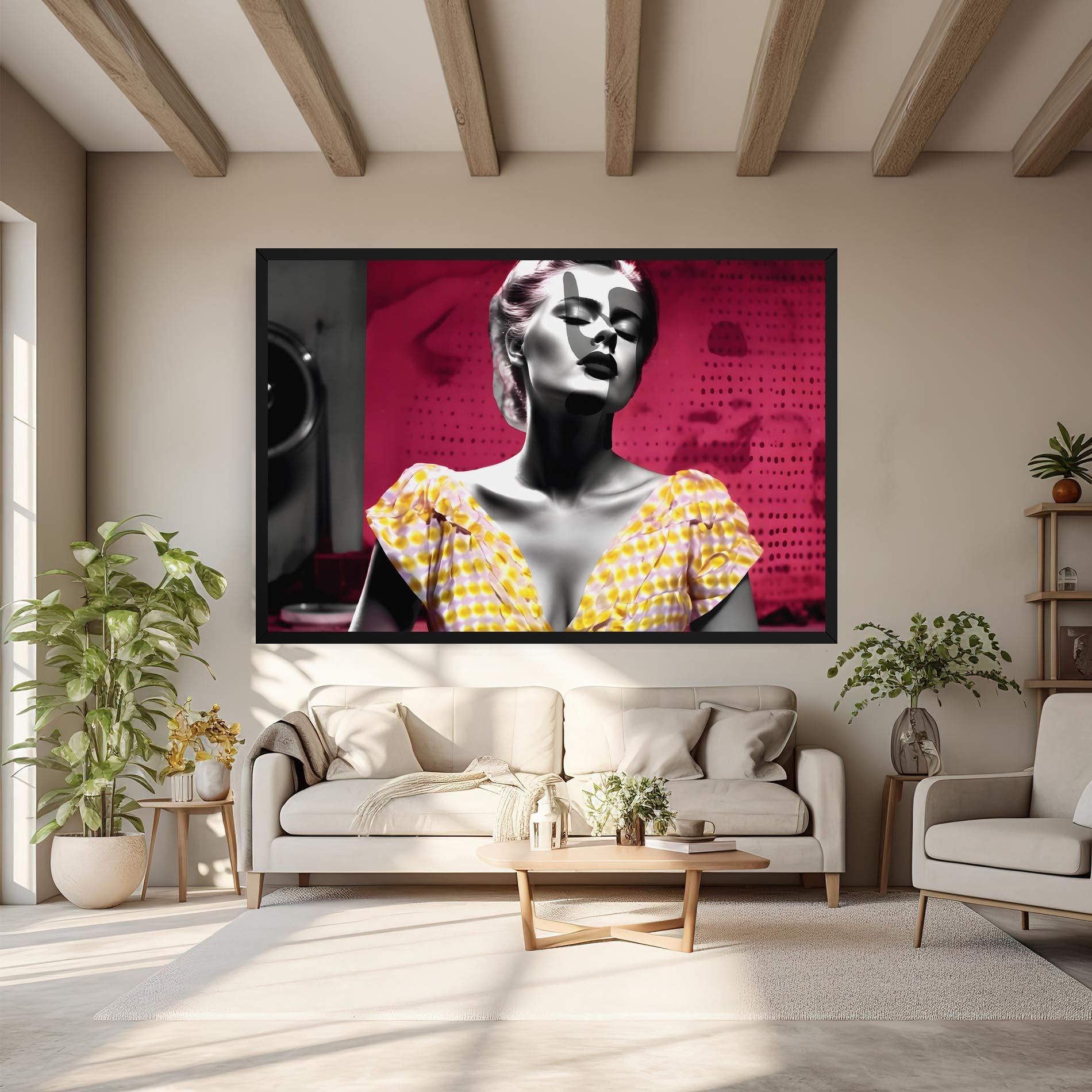 Obraz na Płótnie Yellow Dress On Pink mockup 6