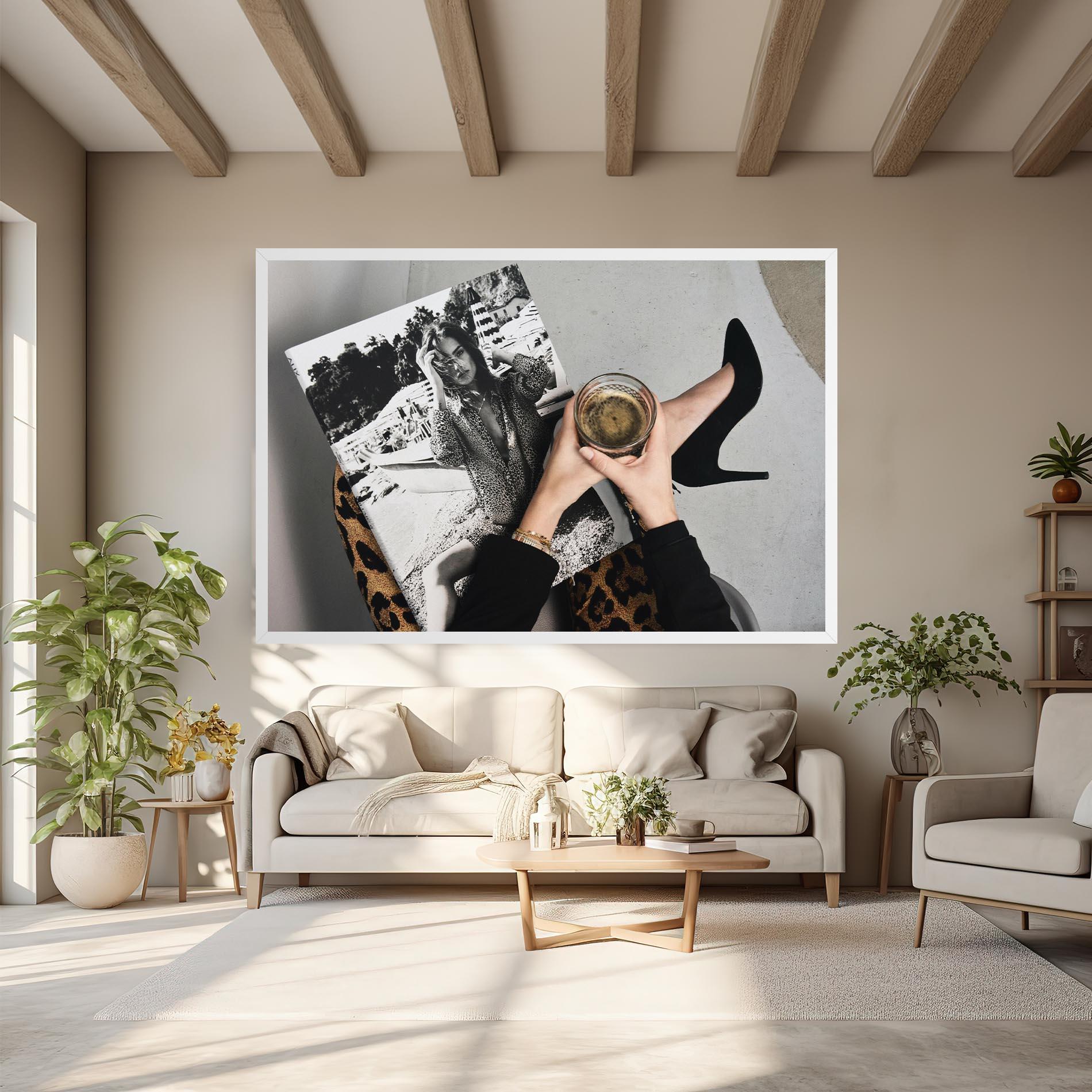 Obraz na Płótnie Black Shoes Holding Coffee mockup 6