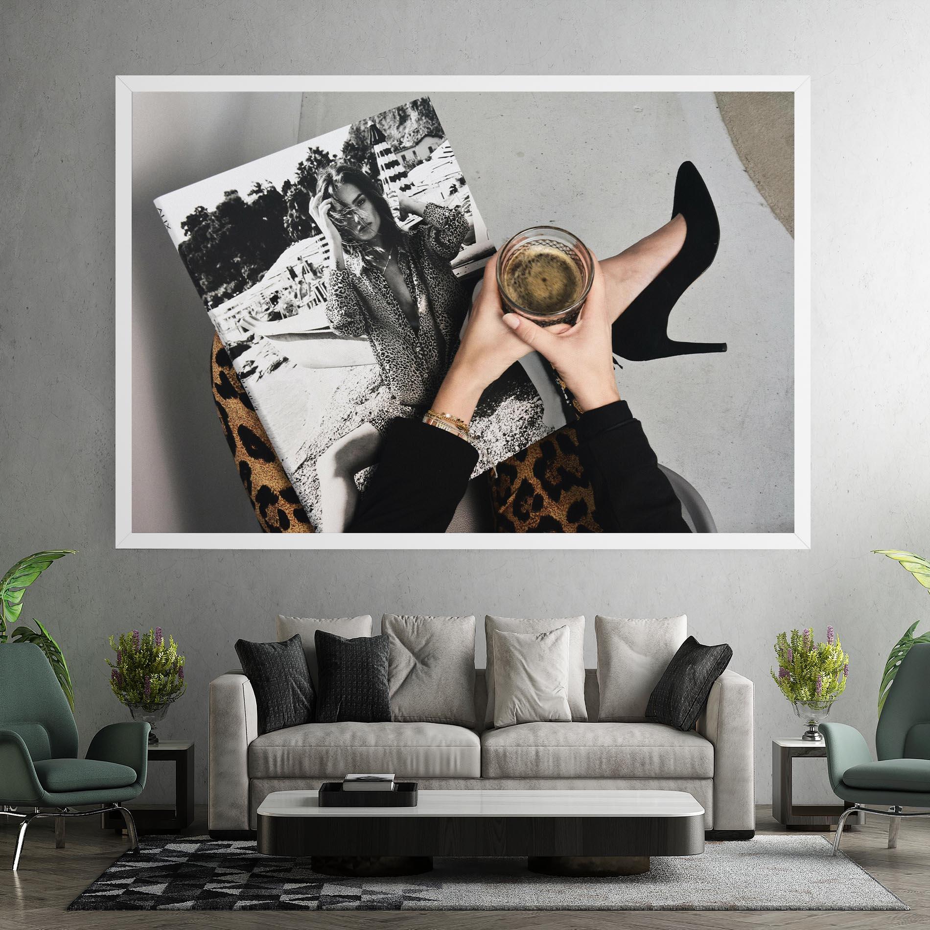 Obraz na Płótnie Black Shoes Holding Coffee mockup 7