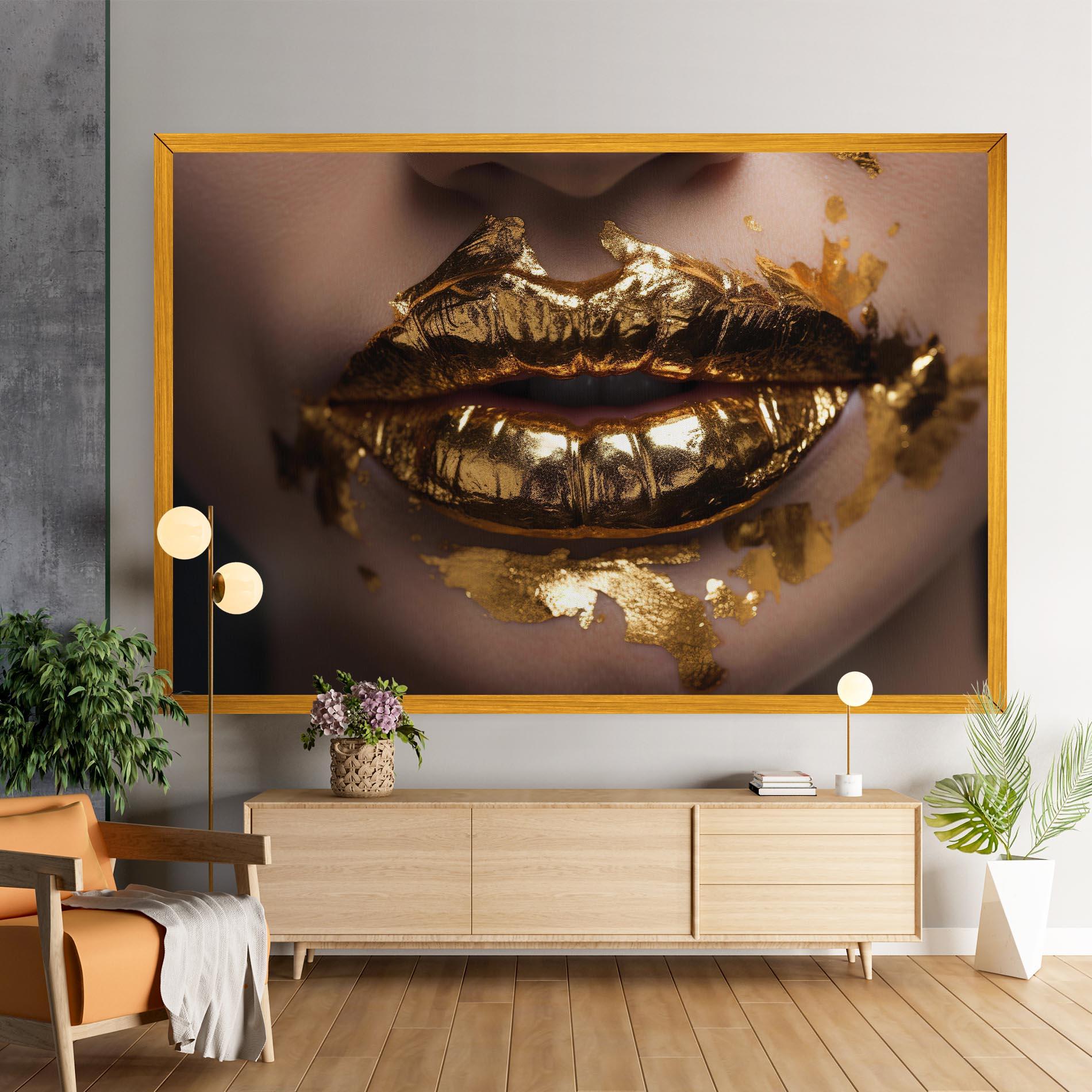 Obraz na Płótnie Close Gold Lips mockup 9
